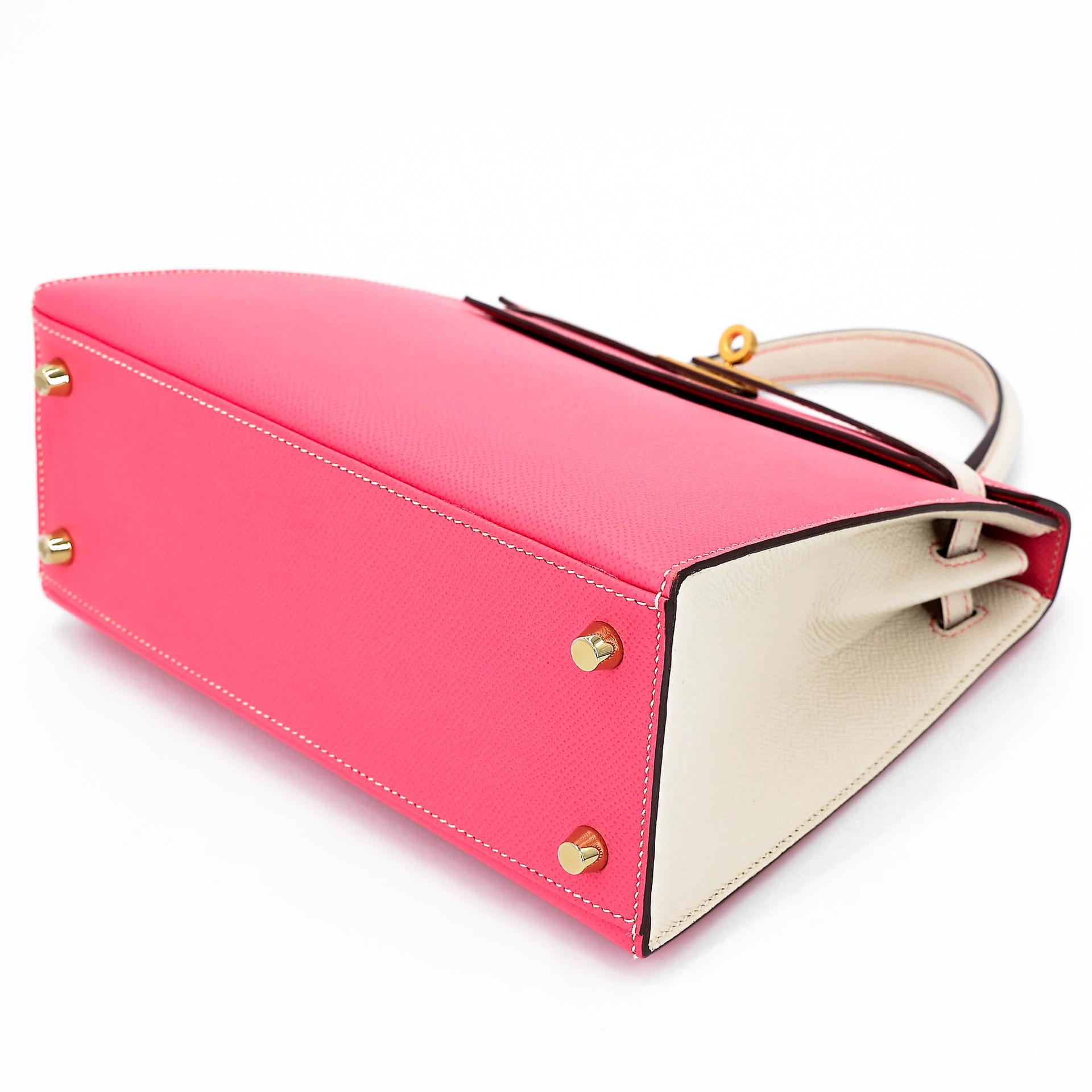 A美品 HERMÈS 愛馬仕 馬蹄印定制 Kelly 25  外縫 HSS 8W 唇膏粉 Rose Azalee I2 奶油白 Nata Epsom牛皮 拉絲金扣 C刻 2018年 - 4