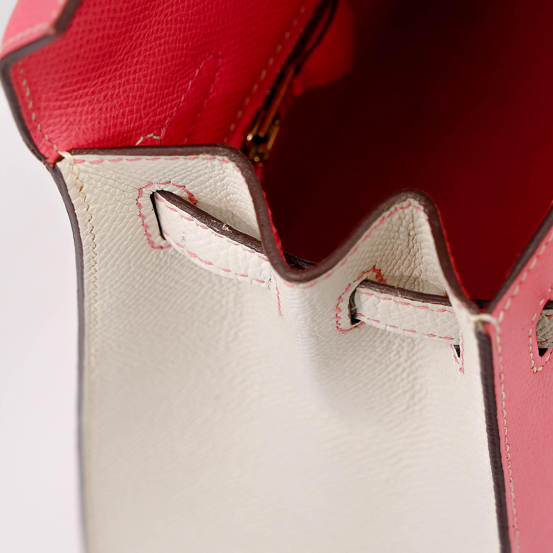 A美品 HERMÈS 愛馬仕 馬蹄印定制 Kelly 25  外縫 HSS 8W 唇膏粉 Rose Azalee I2 奶油白 Nata Epsom牛皮 拉絲金扣 C刻 2018年 - 21