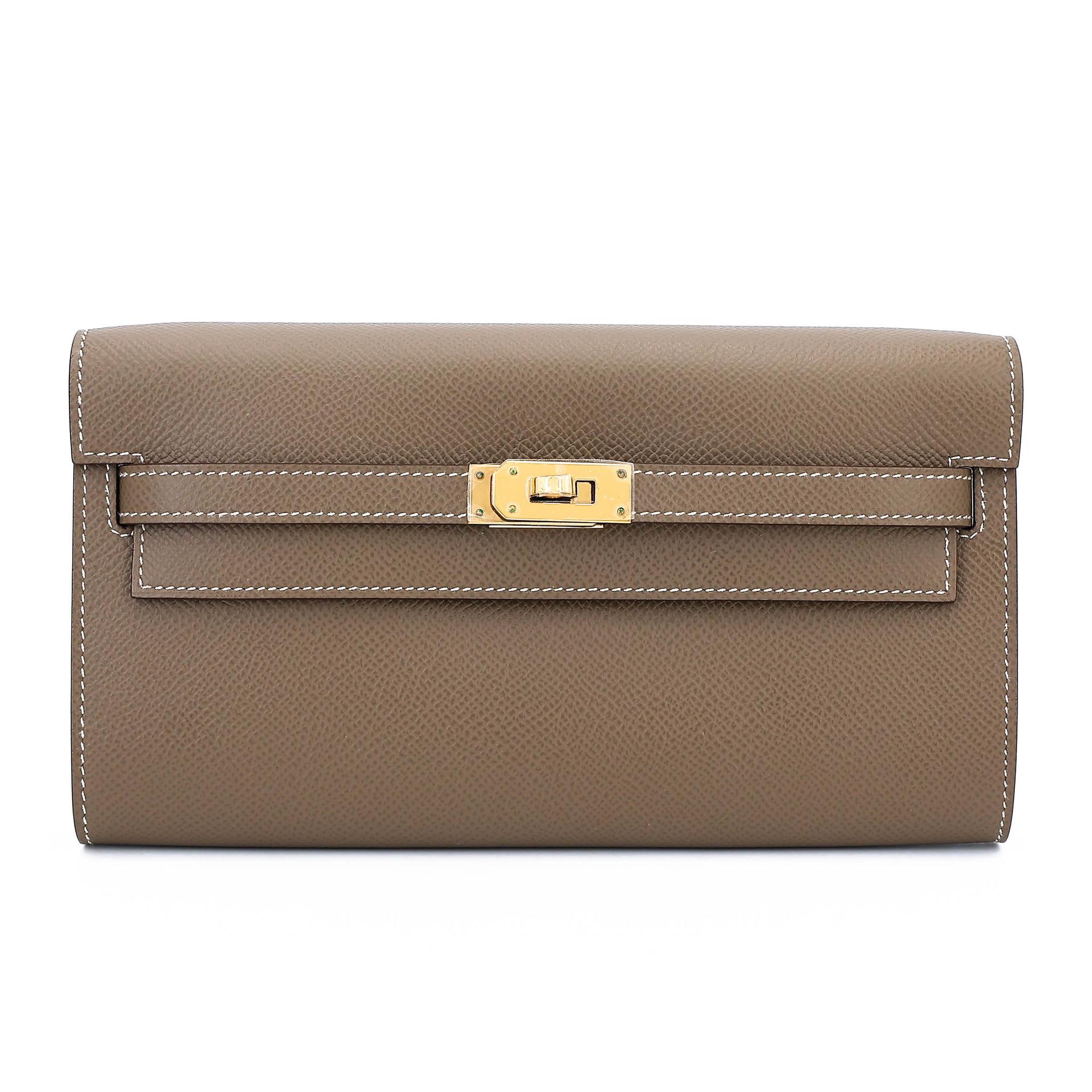 未使用保存品 HERMÈS 愛馬仕 Kelly To Go 錢包 18 大象灰 Etoupe Epsom皮 金扣 Z刻 2021年 - 1