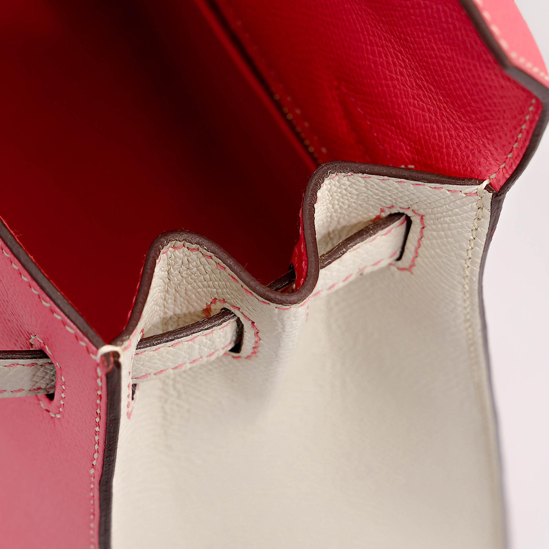 A美品 HERMÈS 愛馬仕 馬蹄印定制 Kelly 25  外縫 HSS 8W 唇膏粉 Rose Azalee I2 奶油白 Nata Epsom牛皮 拉絲金扣 C刻 2018年 - 20