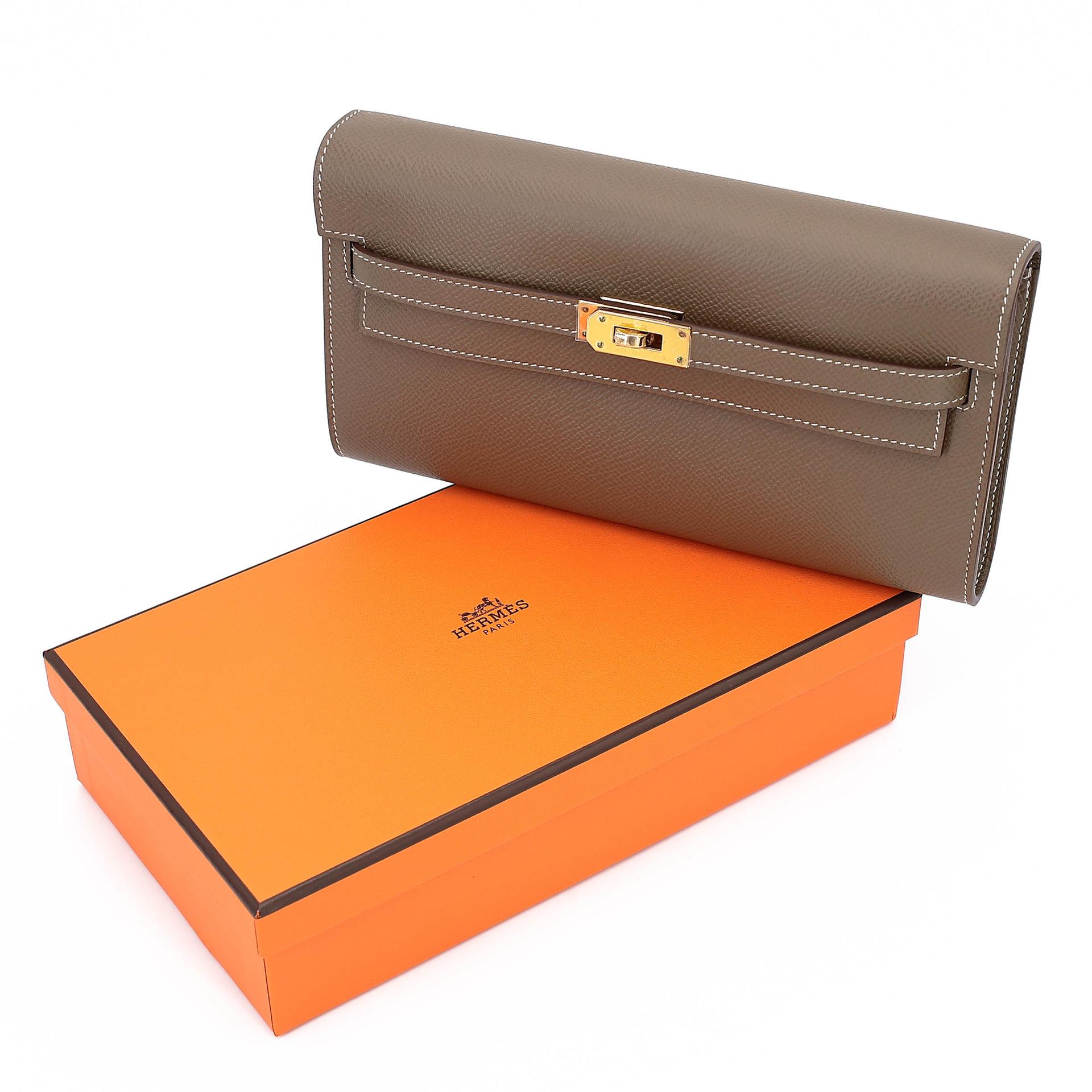 未使用保存品 HERMÈS 愛馬仕 Kelly To Go 錢包 18 大象灰 Etoupe Epsom皮 金扣 Z刻 2021年 - 3