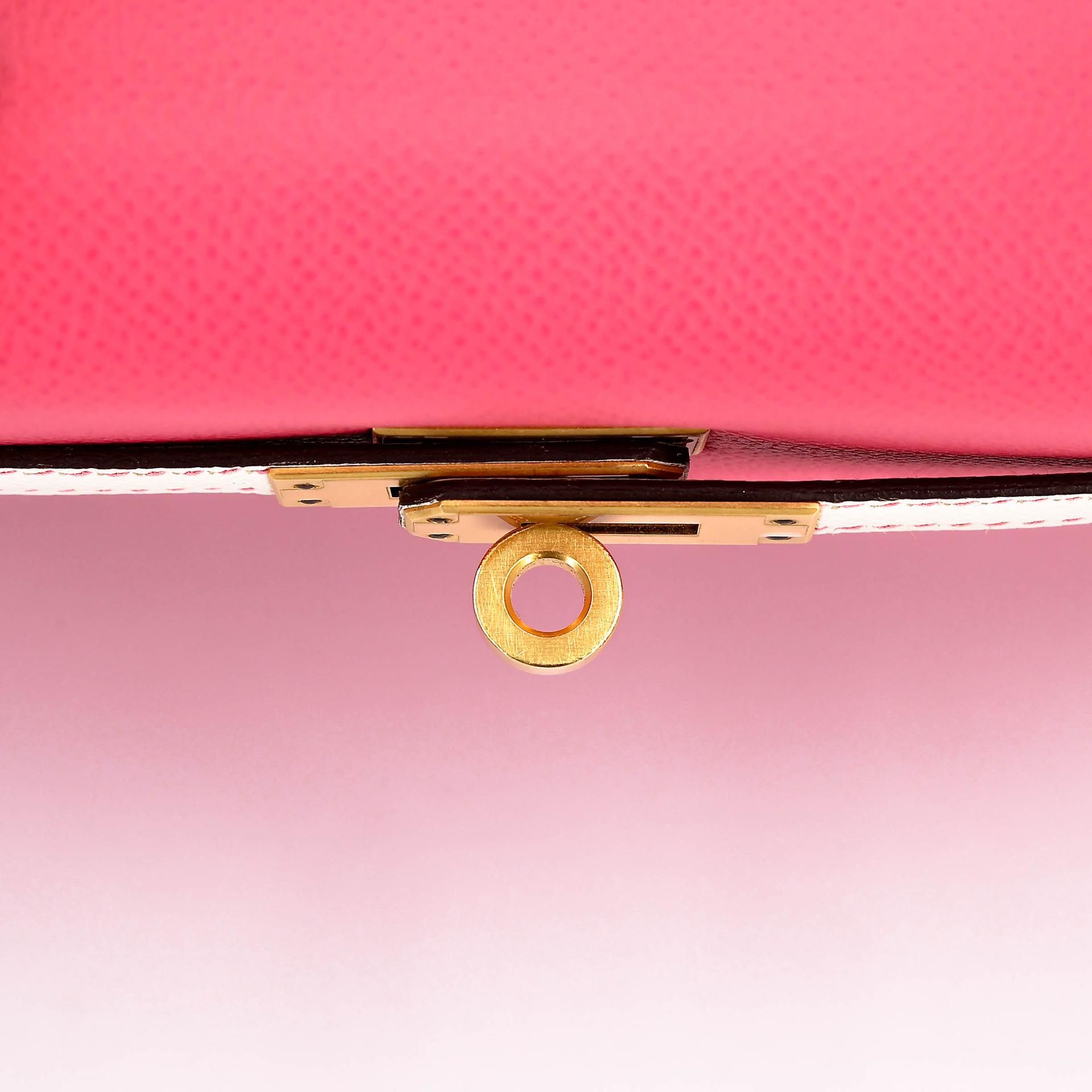 A美品 HERMÈS 愛馬仕 馬蹄印定制 Kelly 25  外縫 HSS 8W 唇膏粉 Rose Azalee I2 奶油白 Nata Epsom牛皮 拉絲金扣 C刻 2018年 - 16