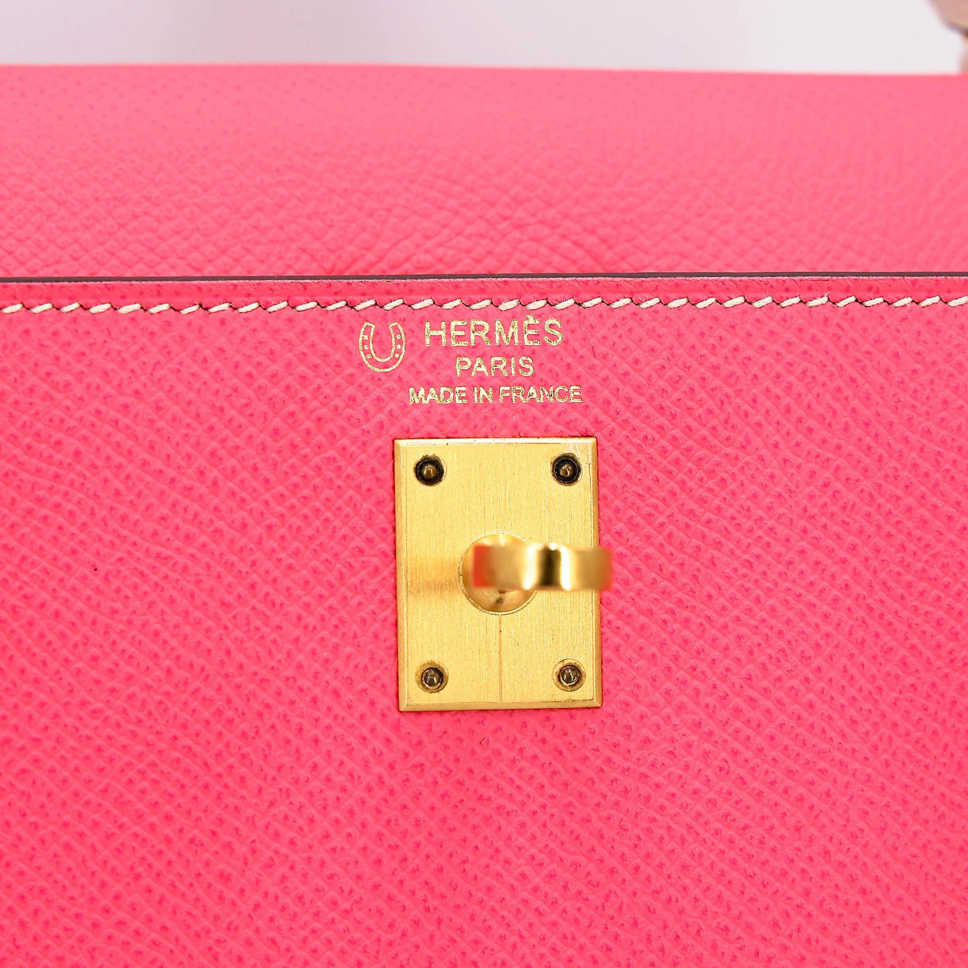 A美品 HERMÈS 愛馬仕 馬蹄印定制 Kelly 25  外縫 HSS 8W 唇膏粉 Rose Azalee I2 奶油白 Nata Epsom牛皮 拉絲金扣 C刻 2018年 - 18