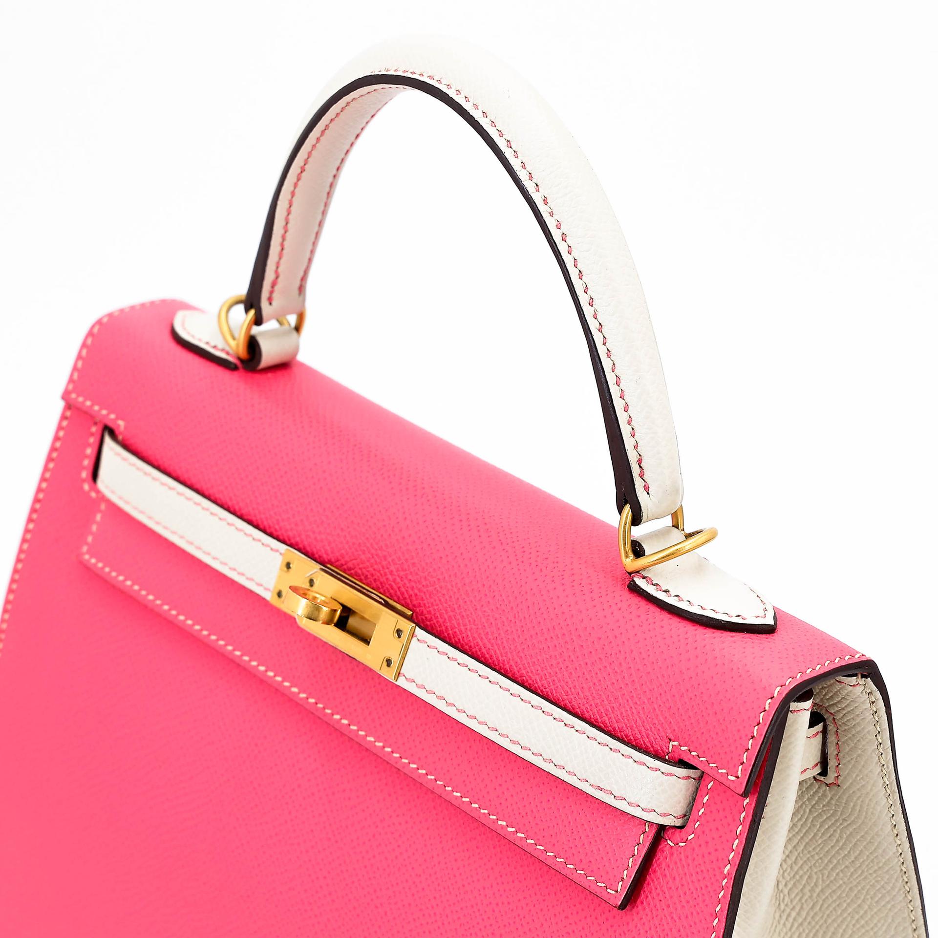 A美品 HERMÈS 愛馬仕 馬蹄印定制 Kelly 25  外縫 HSS 8W 唇膏粉 Rose Azalee I2 奶油白 Nata Epsom牛皮 拉絲金扣 C刻 2018年 - 3