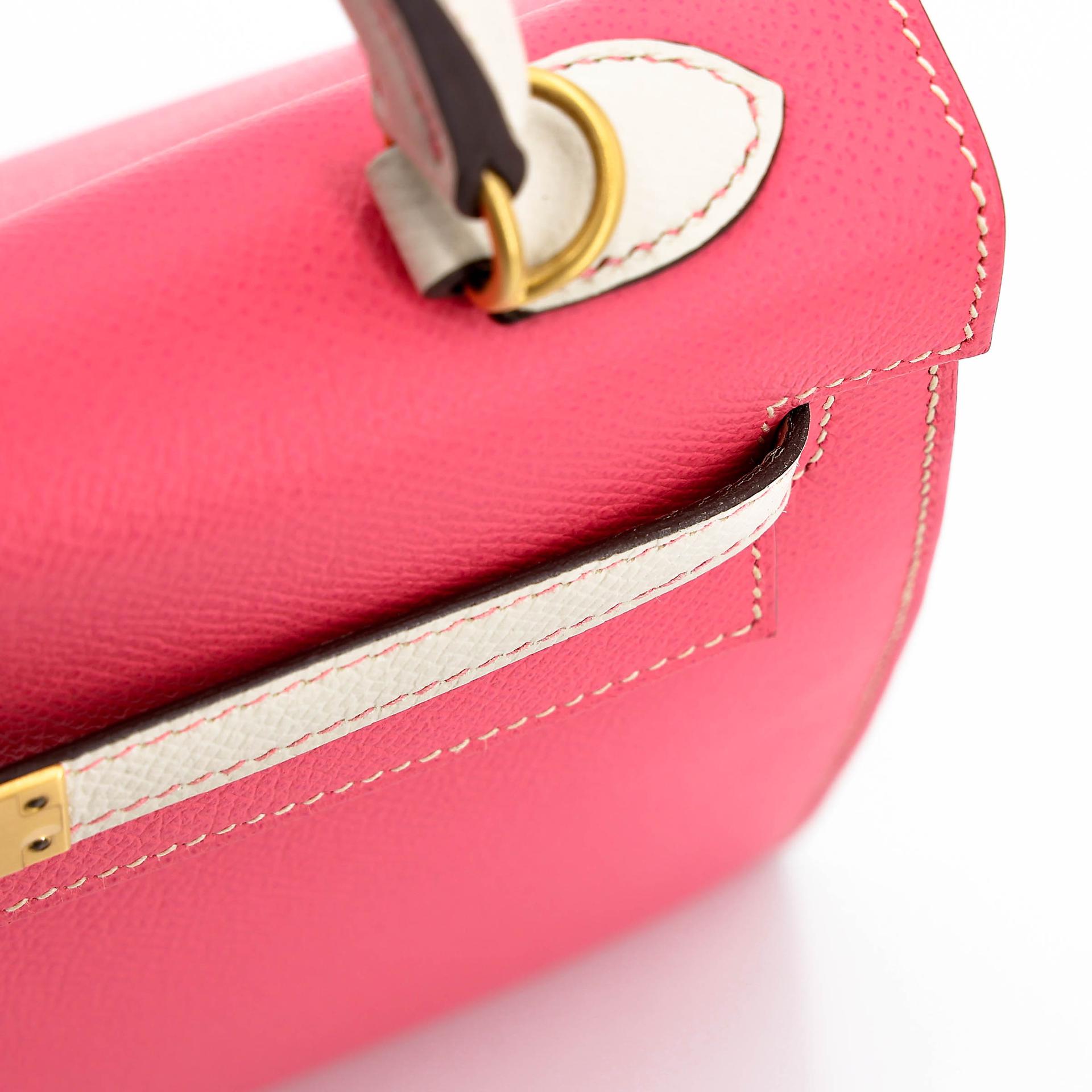 A美品 HERMÈS 愛馬仕 馬蹄印定制 Kelly 25  外縫 HSS 8W 唇膏粉 Rose Azalee I2 奶油白 Nata Epsom牛皮 拉絲金扣 C刻 2018年 - 13