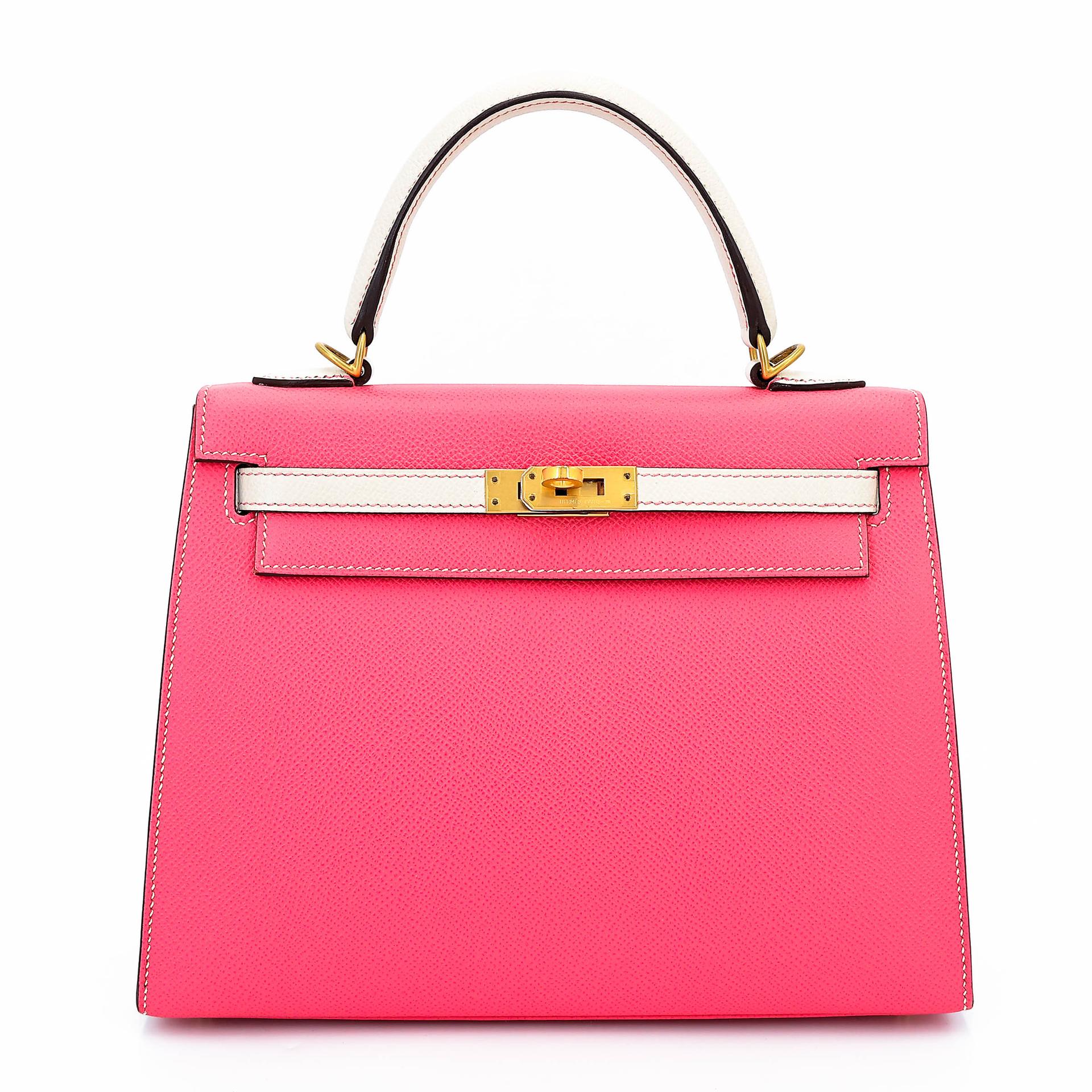 A美品 HERMÈS 愛馬仕 馬蹄印定制 Kelly 25  外縫 HSS 8W 唇膏粉 Rose Azalee I2 奶油白 Nata Epsom牛皮 拉絲金扣 C刻 2018年 - 1