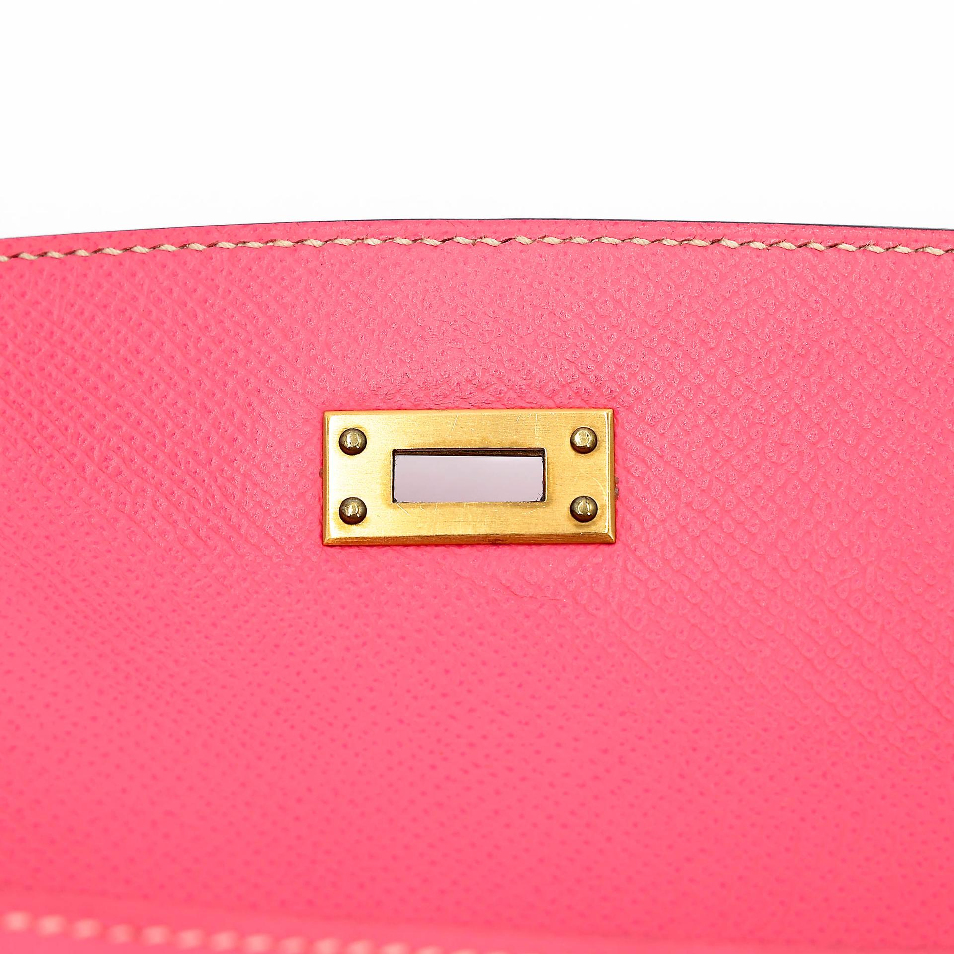 A美品 HERMÈS 愛馬仕 馬蹄印定制 Kelly 25  外縫 HSS 8W 唇膏粉 Rose Azalee I2 奶油白 Nata Epsom牛皮 拉絲金扣 C刻 2018年 - 17
