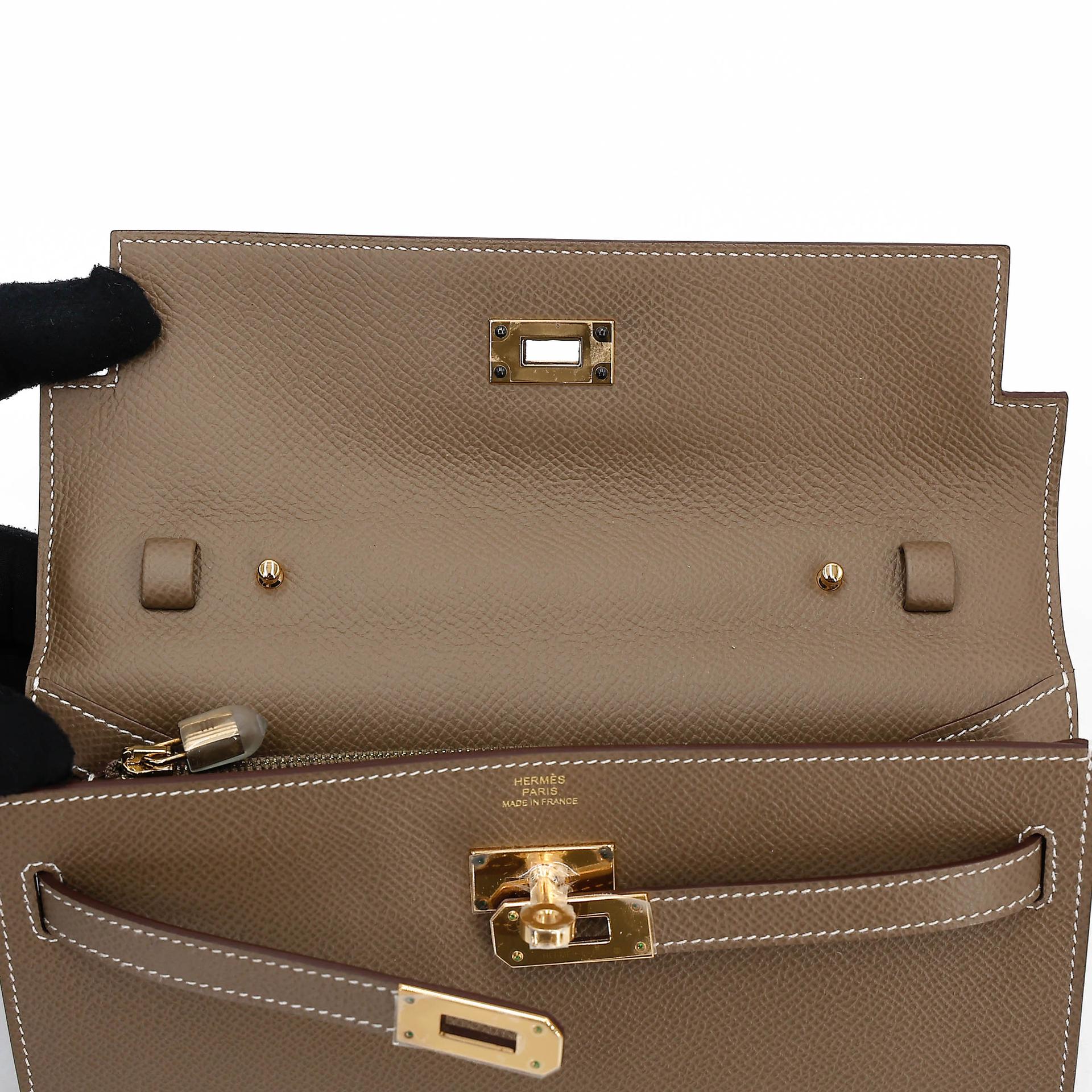 未使用保存品 HERMÈS 愛馬仕 Kelly To Go 錢包 18 大象灰 Etoupe Epsom皮 金扣 Z刻 2021年 - 12