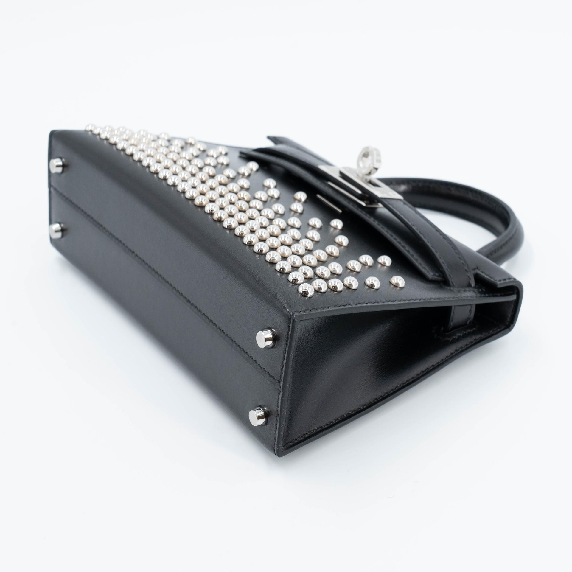 Unused ( Rank NS ) HERMÈS Limited Edition Mini Kelly II Cloute Studded Noir (89) Box-calf Palladium hardware B (2023) - 5
