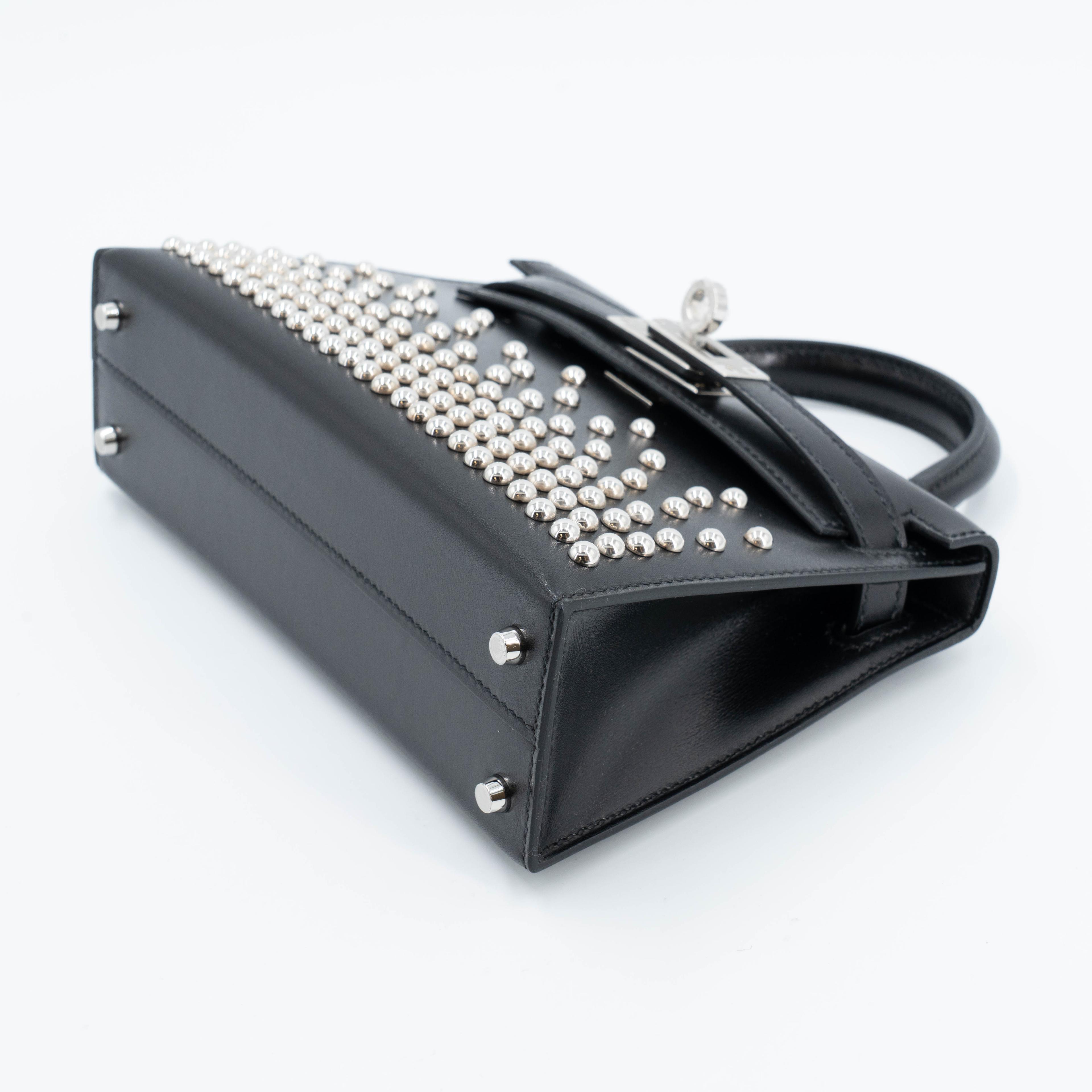 Unused ( Rank NS ) HERMÈS Limited Edition Mini Kelly II Cloute Studded Noir (89) Box-calf Palladium hardware B (2023) - 5