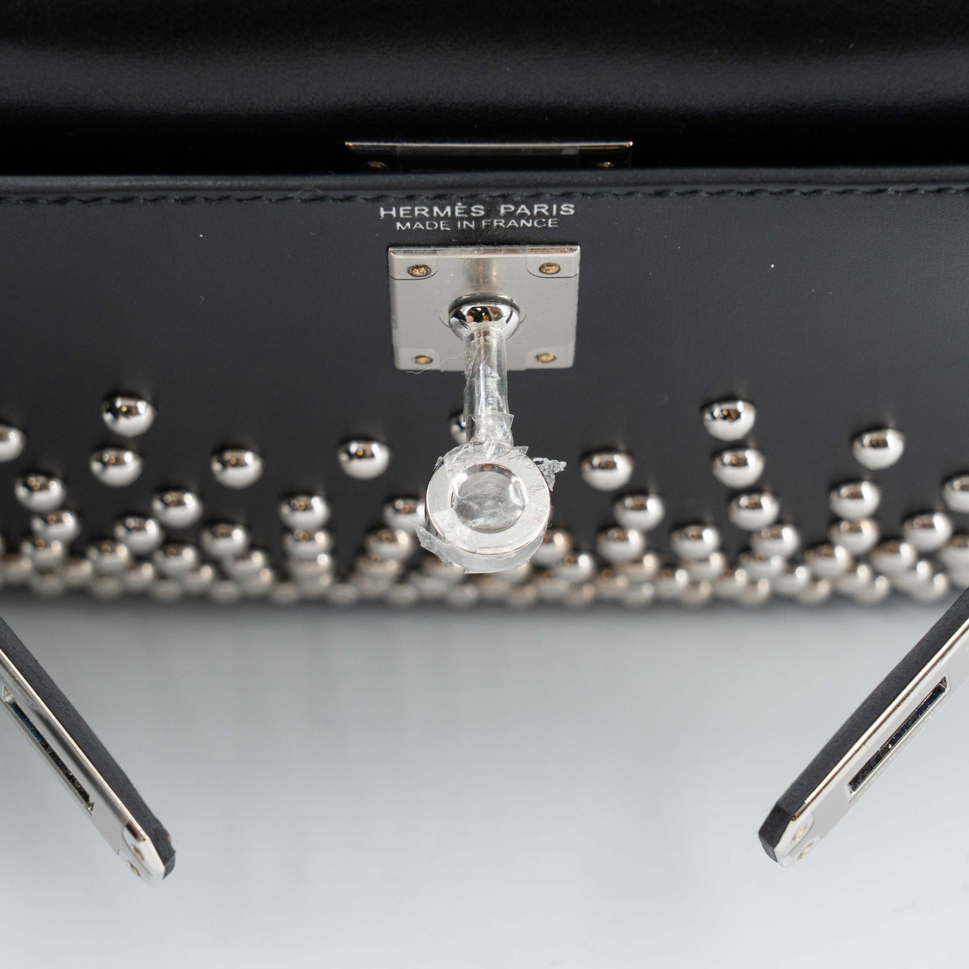 Unused ( Rank NS ) HERMÈS Limited Edition Mini Kelly II Cloute Studded Noir (89) Box-calf Palladium hardware B (2023) - 14