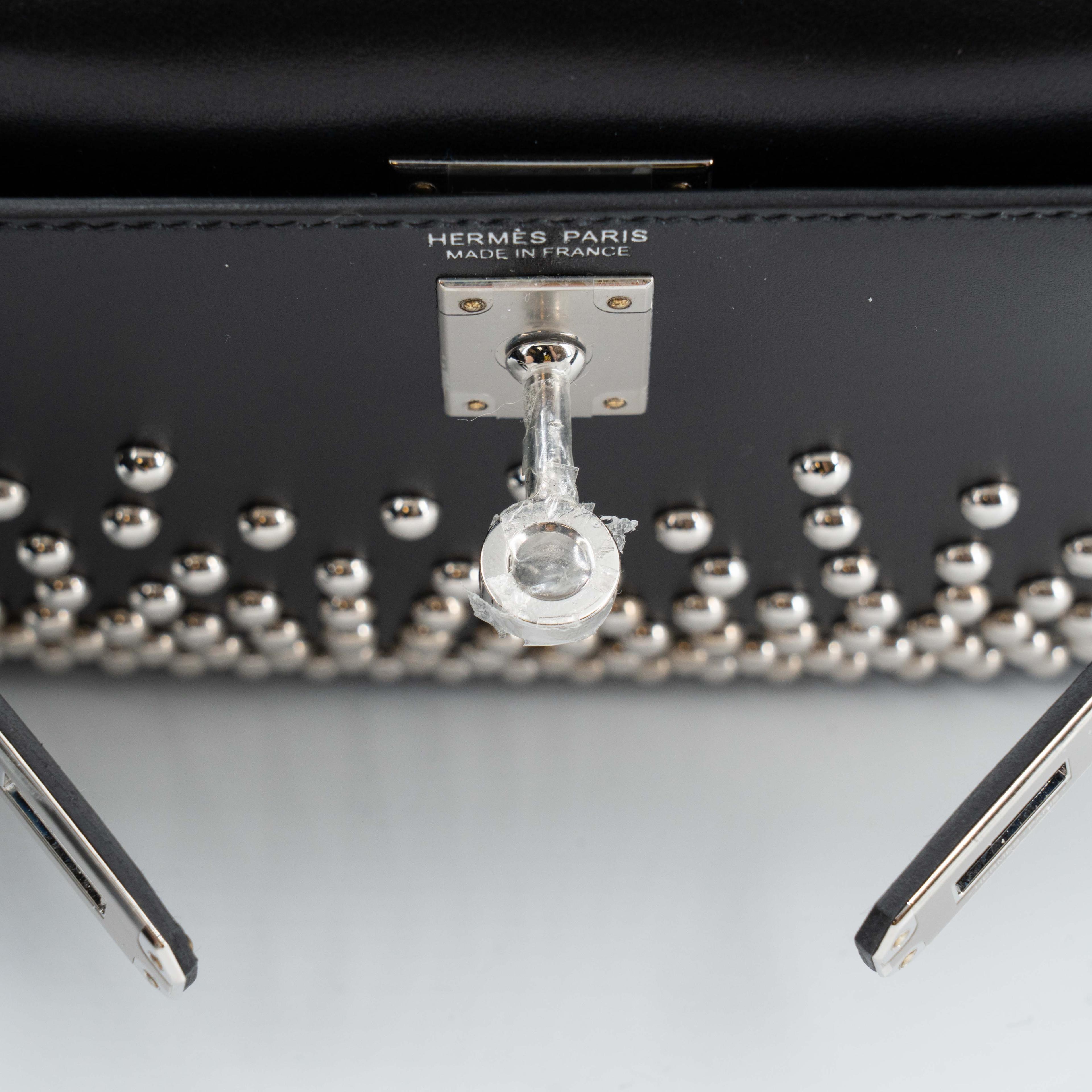 Unused ( Rank NS ) HERMÈS Limited Edition Mini Kelly II Cloute Studded Noir (89) Box-calf Palladium hardware B (2023) - 14