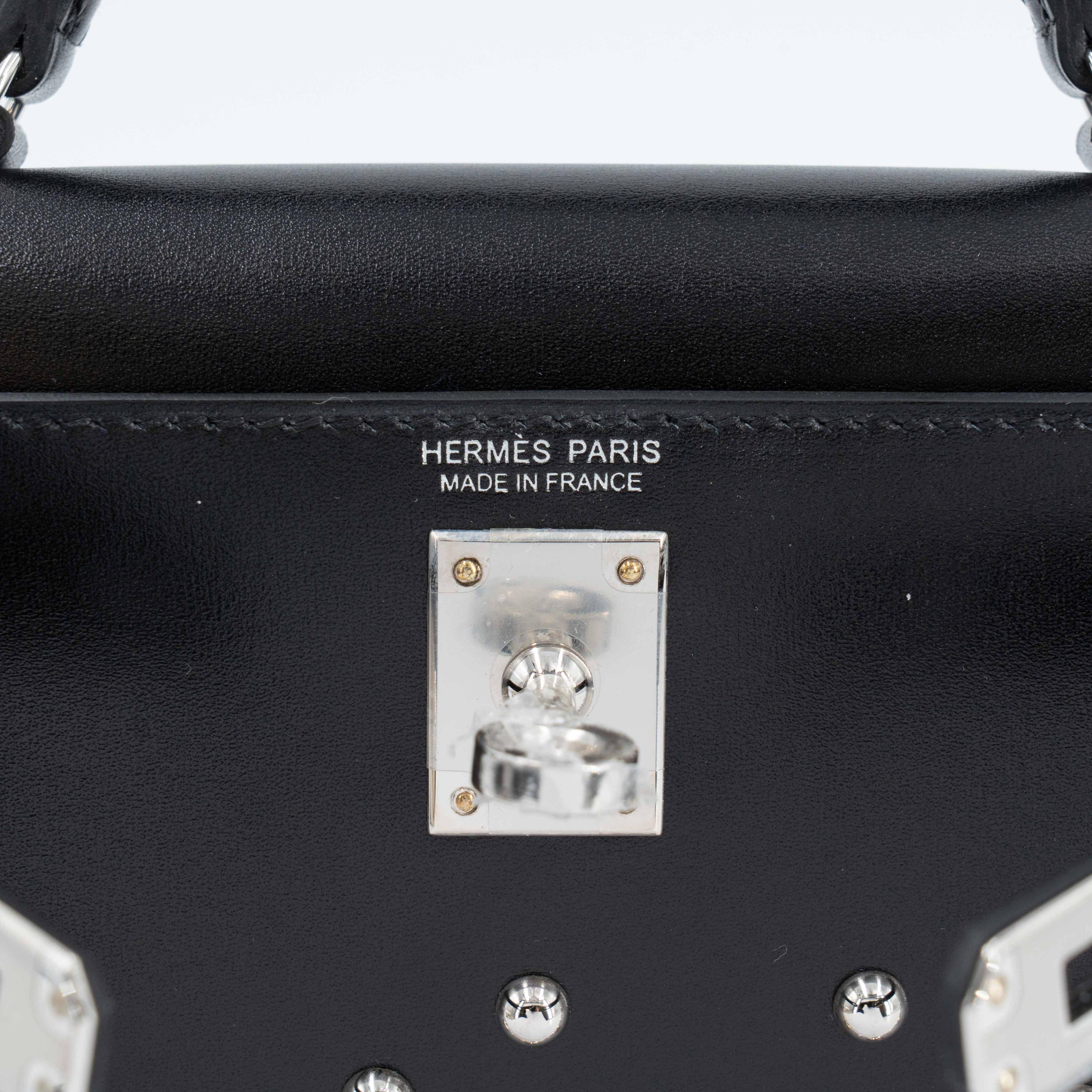 Unused ( Rank NS ) HERMÈS Limited Edition Mini Kelly II Cloute Studded Noir (89) Box-calf Palladium hardware B (2023) - 13