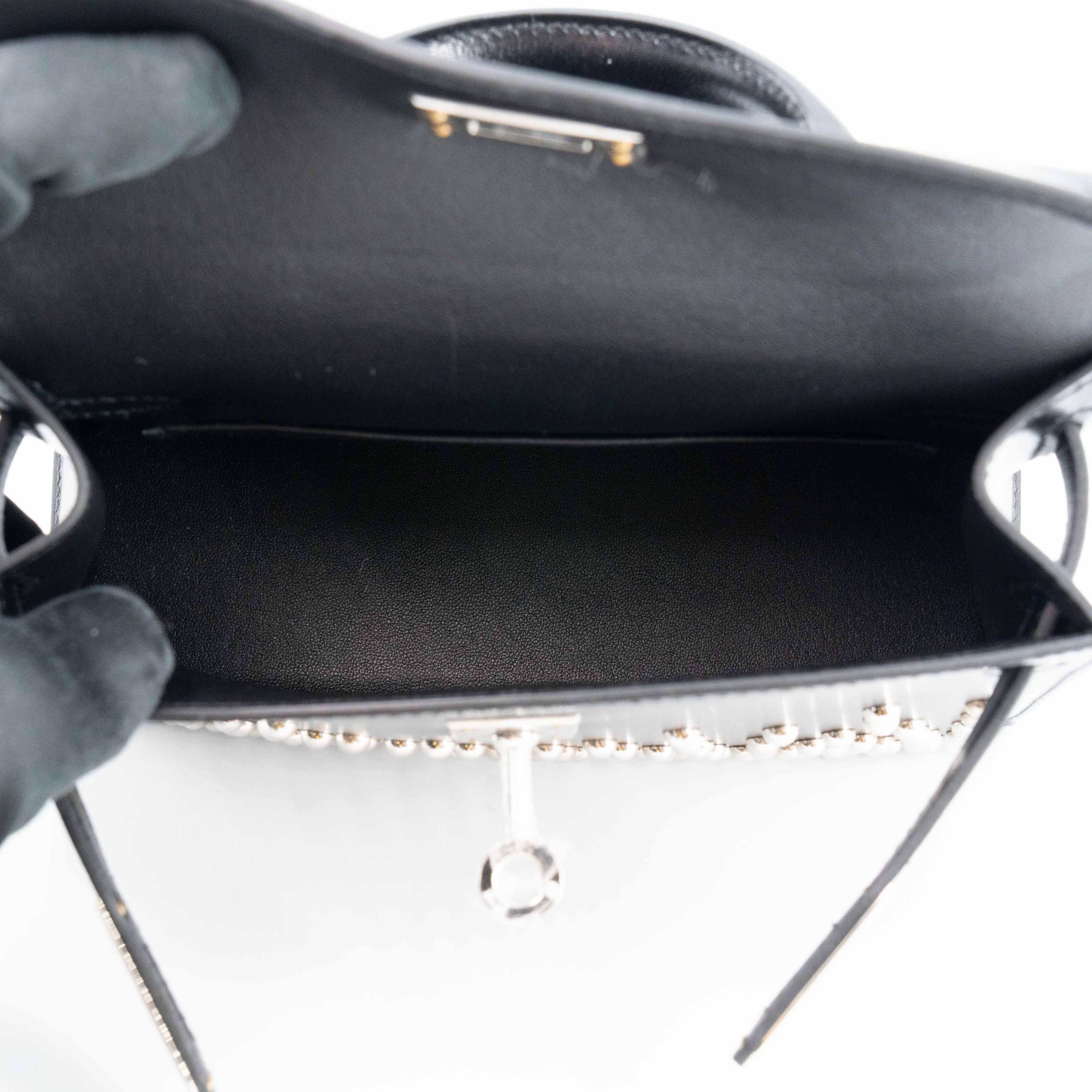 Unused ( Rank NS ) HERMÈS Limited Edition Mini Kelly II Cloute Studded Noir (89) Box-calf Palladium hardware B (2023) - 19