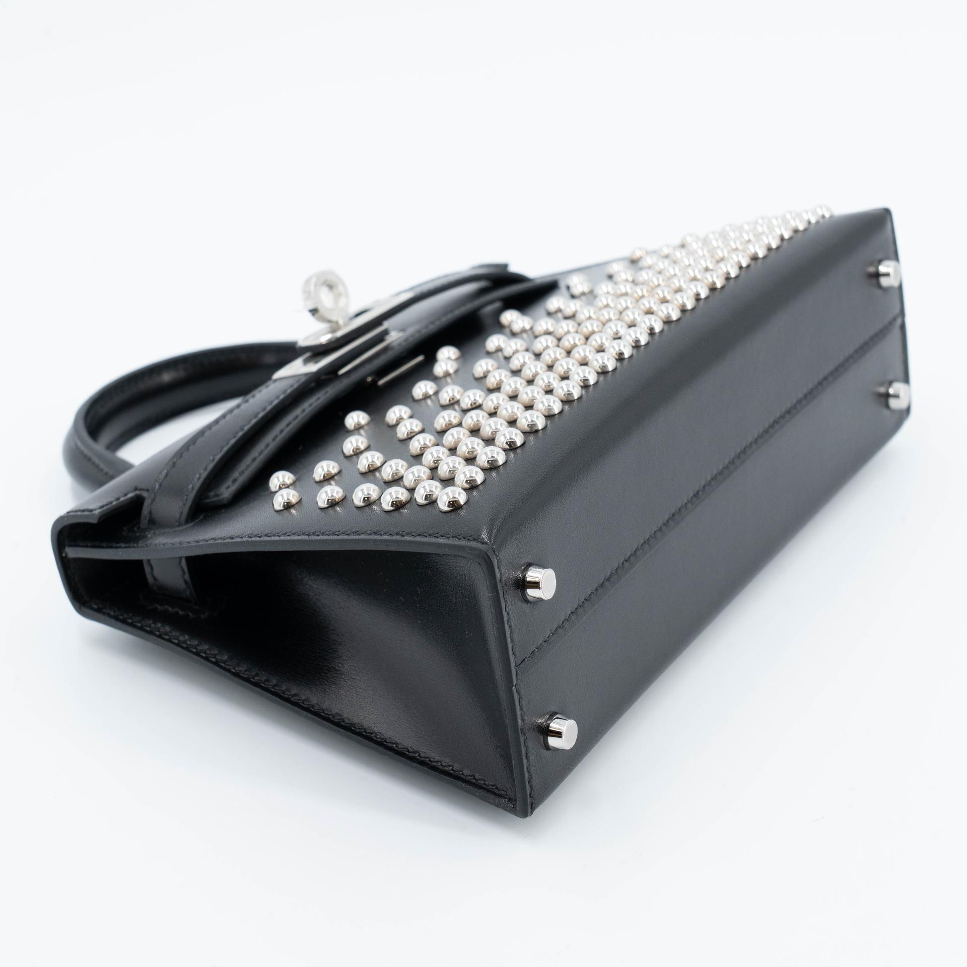 Unused ( Rank NS ) HERMÈS Limited Edition Mini Kelly II Cloute Studded Noir (89) Box-calf Palladium hardware B (2023) - 4
