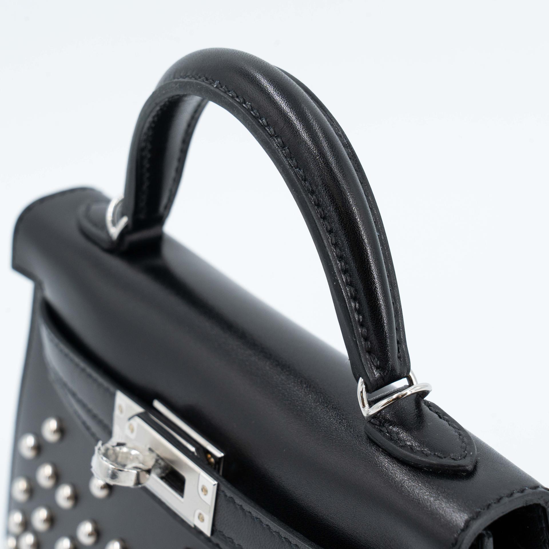 Unused ( Rank NS ) HERMÈS Limited Edition Mini Kelly II Cloute Studded Noir (89) Box-calf Palladium hardware B (2023) - 3