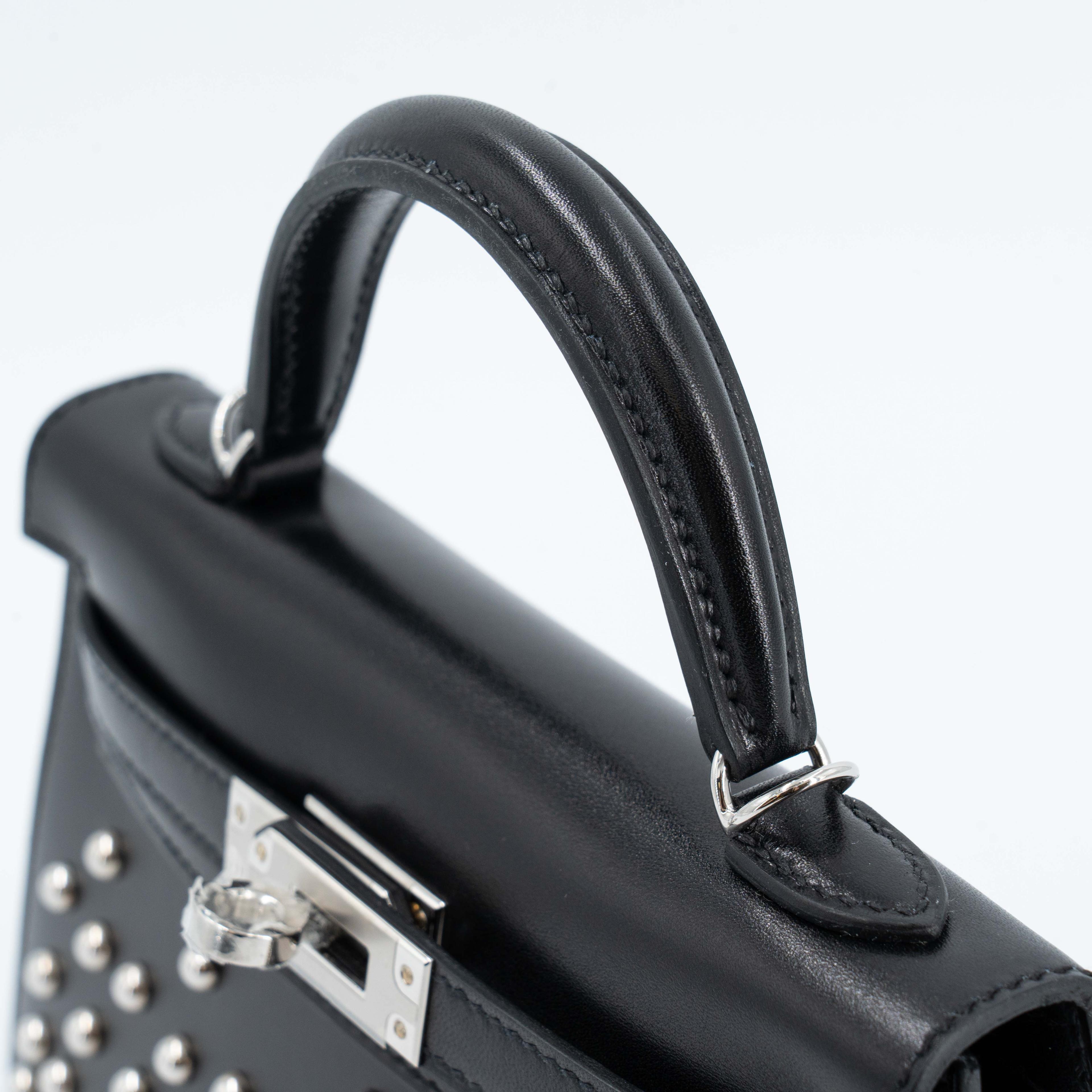 Unused ( Rank NS ) HERMÈS Limited Edition Mini Kelly II Cloute Studded Noir (89) Box-calf Palladium hardware B (2023) - 3