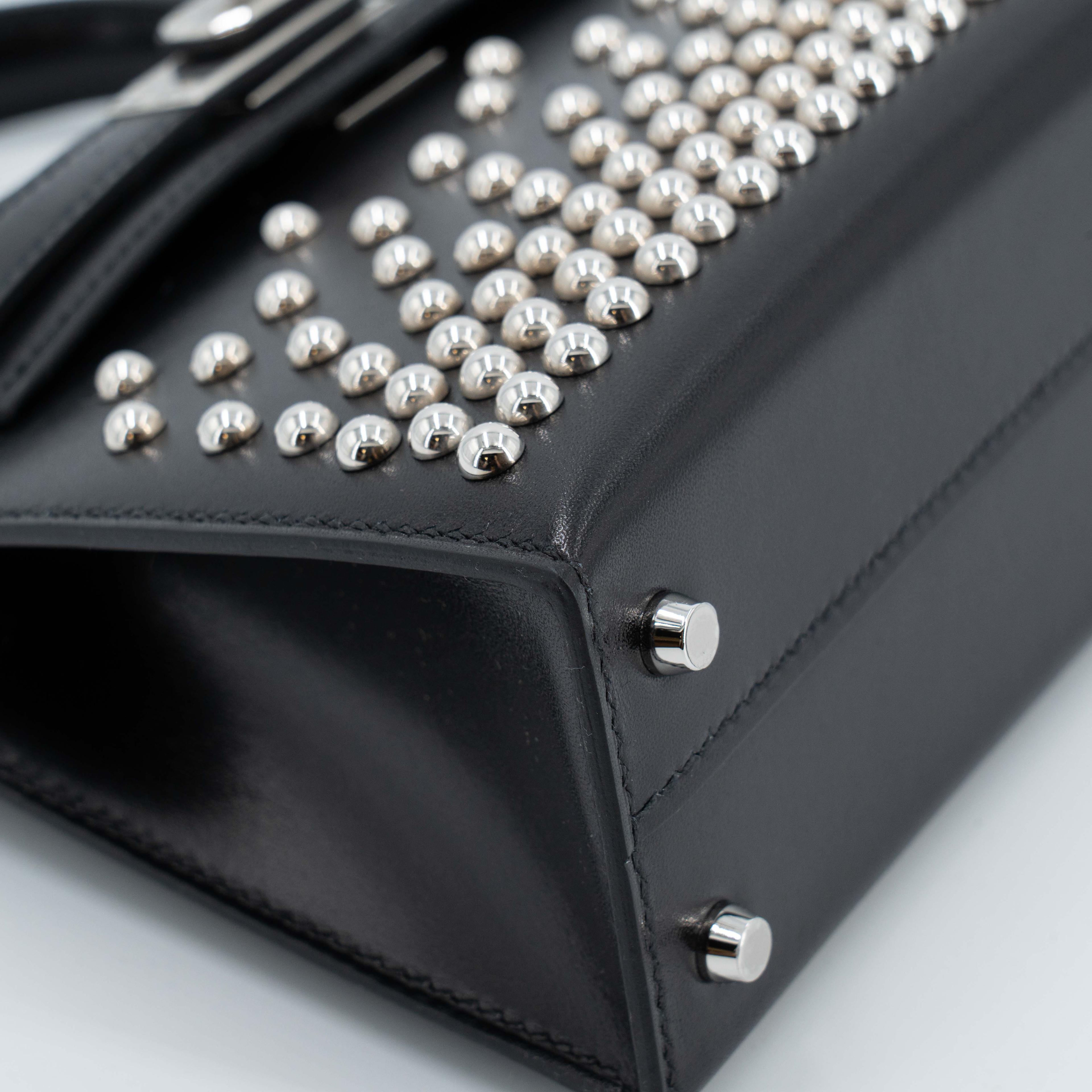 Unused ( Rank NS ) HERMÈS Limited Edition Mini Kelly II Cloute Studded Noir (89) Box-calf Palladium hardware B (2023) - 8