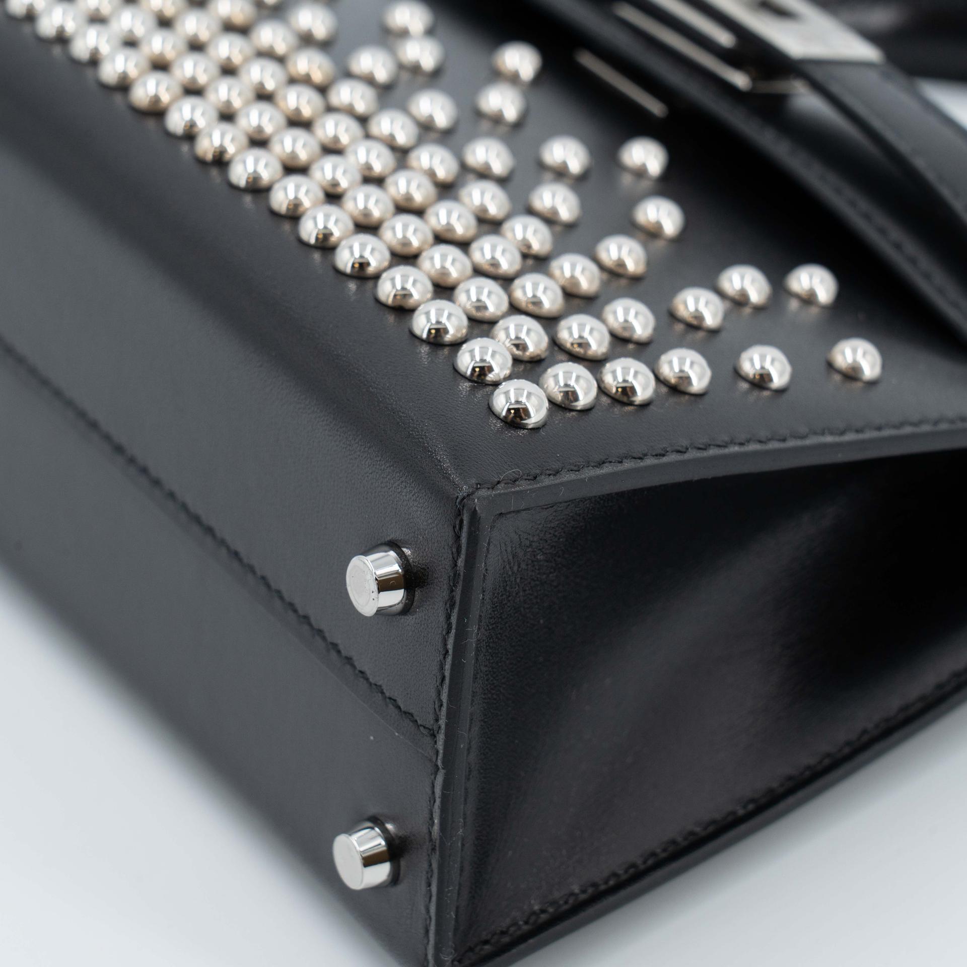 Unused ( Rank NS ) HERMÈS Limited Edition Mini Kelly II Cloute Studded Noir (89) Box-calf Palladium hardware B (2023) - 9