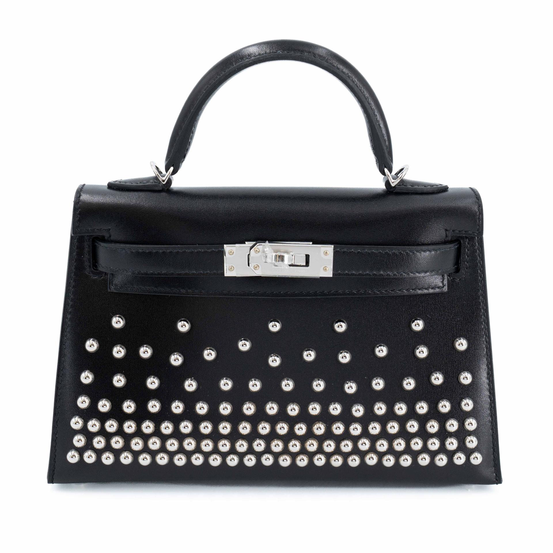 Unused ( Rank NS ) HERMÈS Limited Edition Mini Kelly II Cloute Studded Noir (89) Box-calf Palladium hardware B (2023) - 1