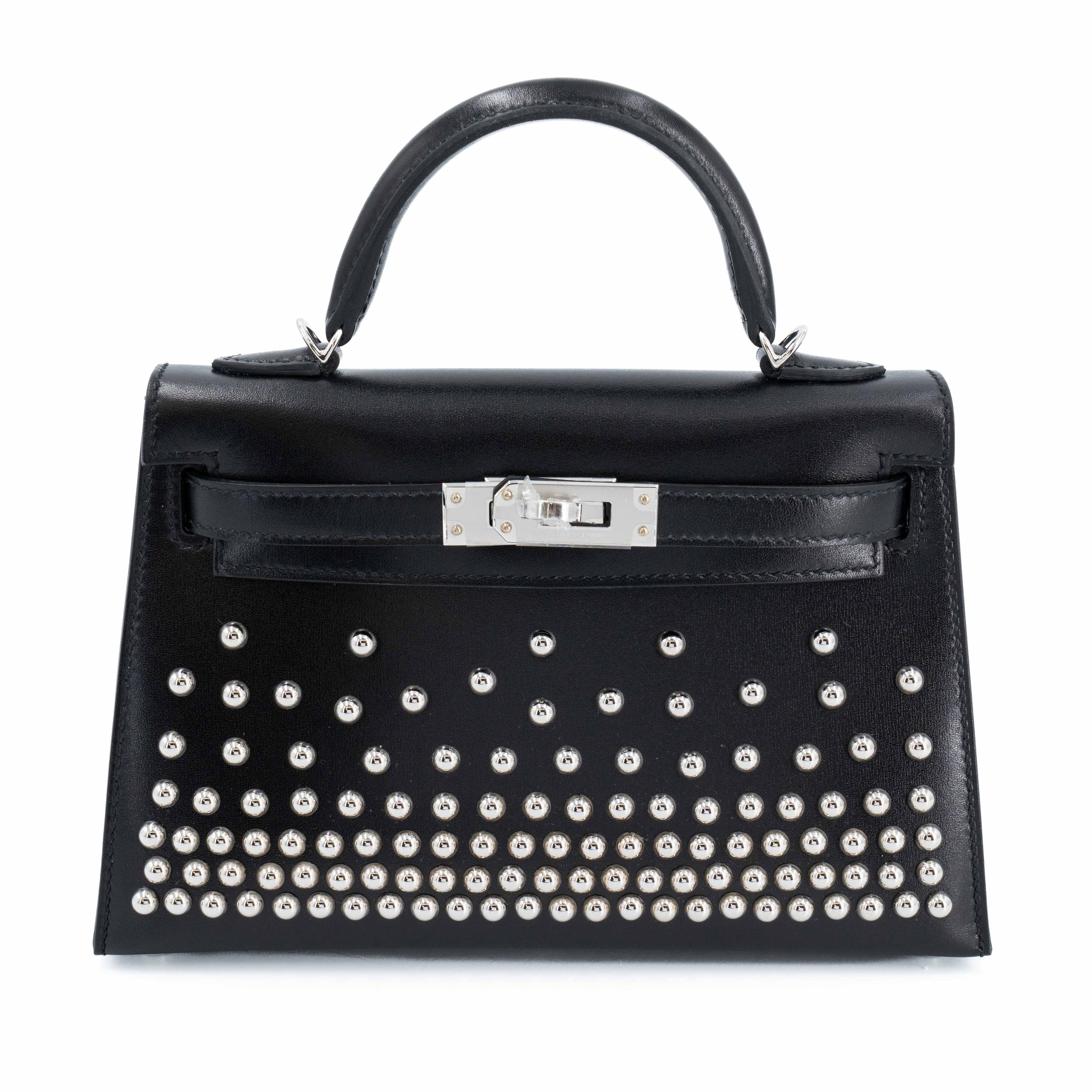 Unused ( Rank NS ) HERMÈS Limited Edition Mini Kelly II Cloute Studded Noir (89) Box-calf Palladium hardware B (2023) - 1