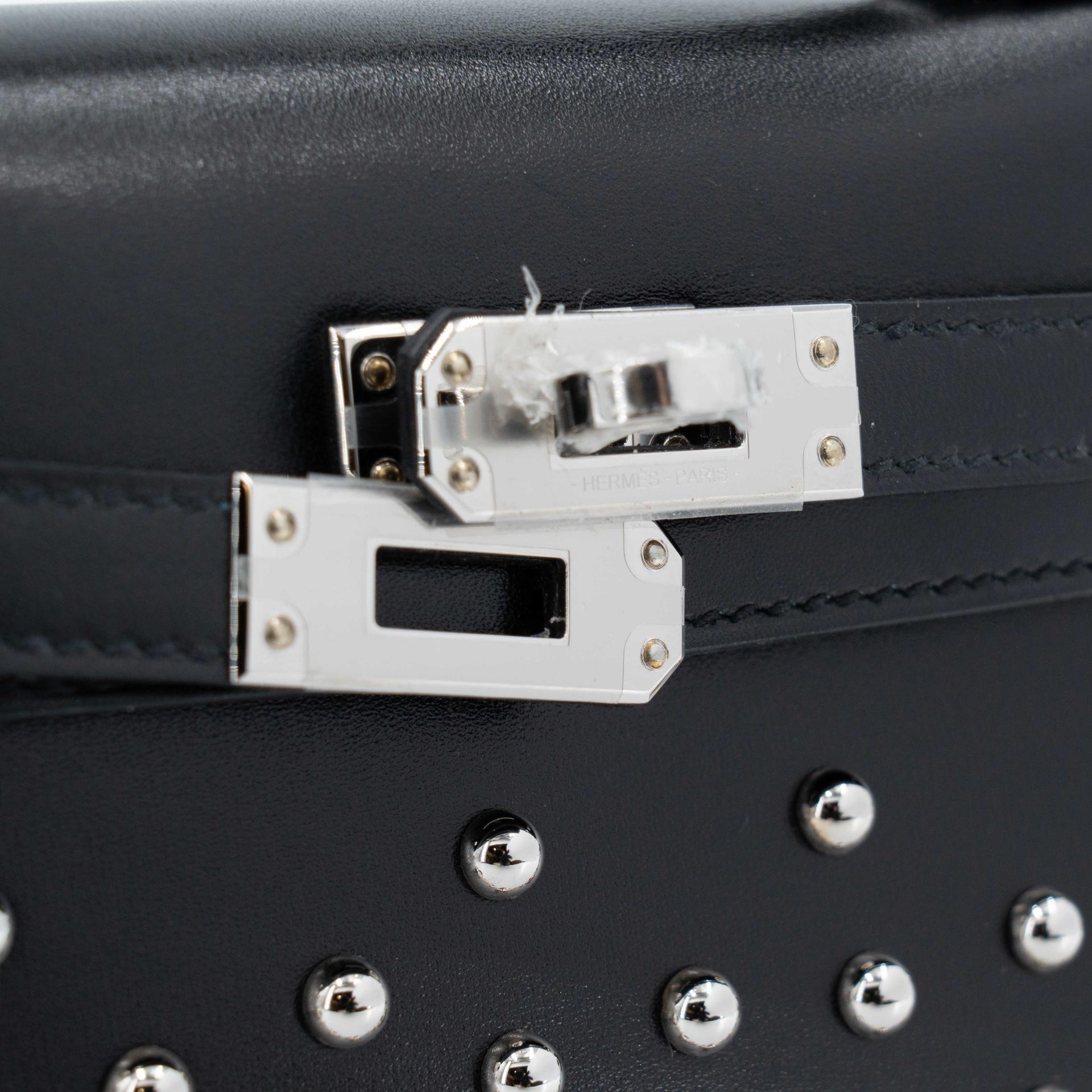 Unused ( Rank NS ) HERMÈS Limited Edition Mini Kelly II Cloute Studded Noir (89) Box-calf Palladium hardware B (2023) - 12