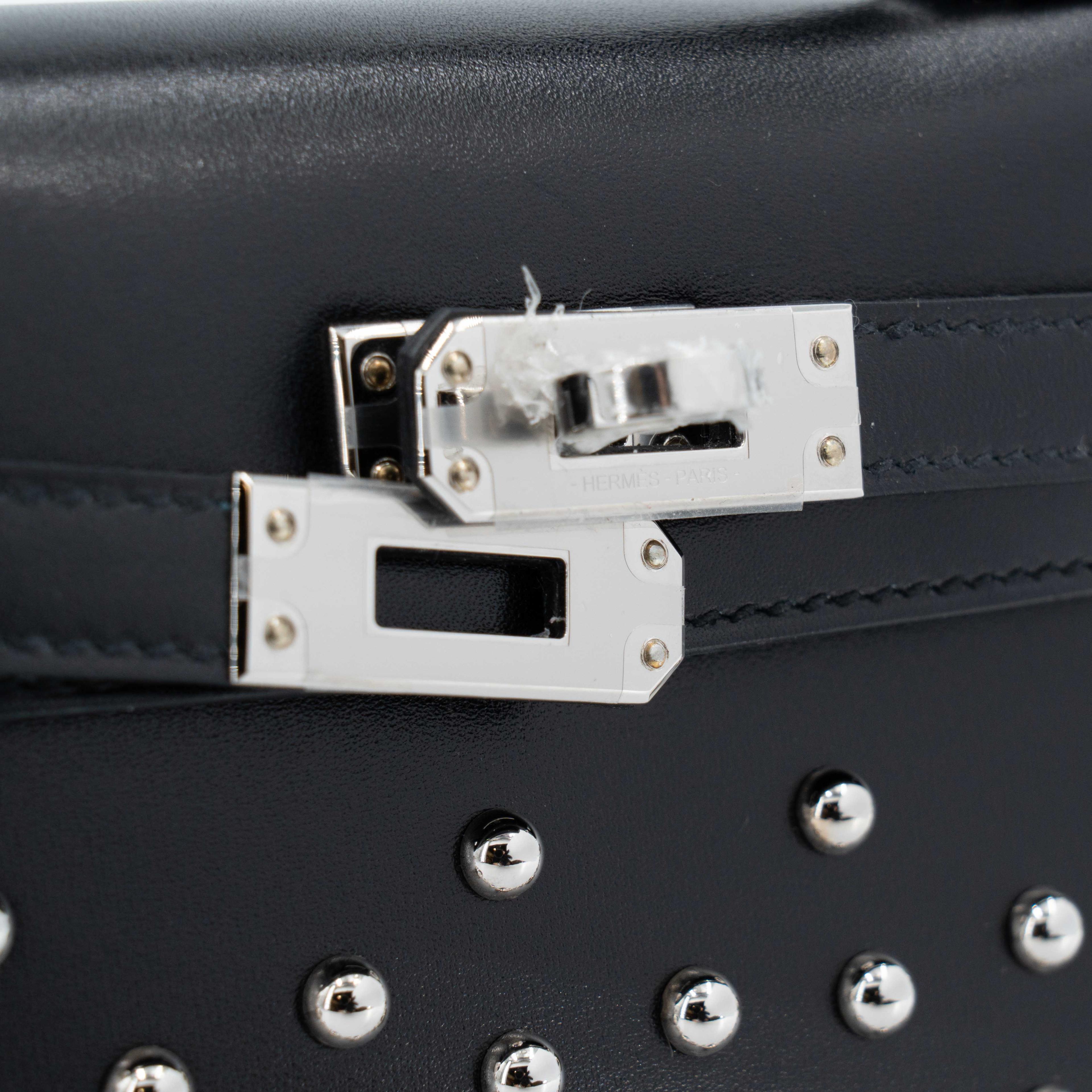 Unused ( Rank NS ) HERMÈS Limited Edition Mini Kelly II Cloute Studded Noir (89) Box-calf Palladium hardware B (2023) - 12