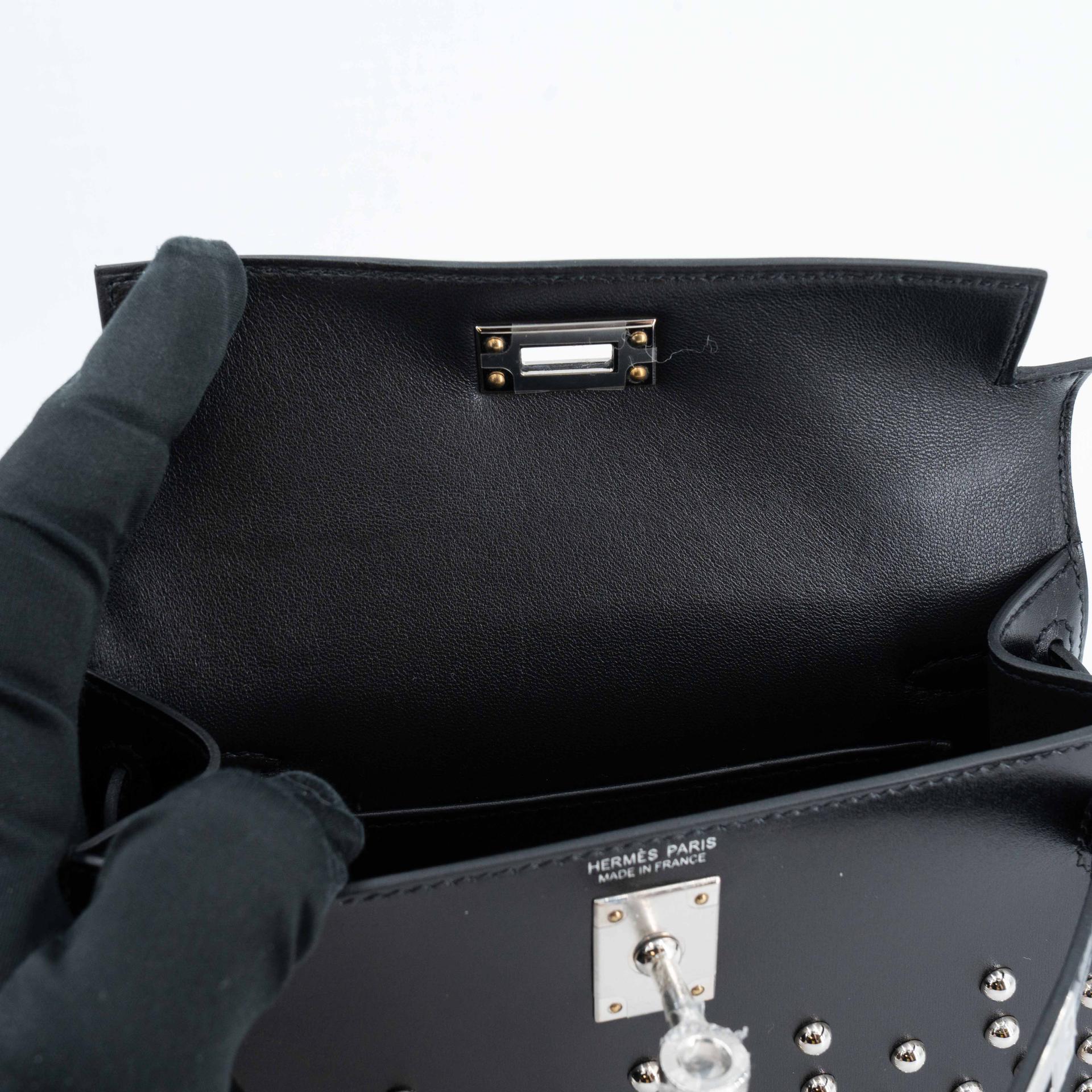 Unused ( Rank NS ) HERMÈS Limited Edition Mini Kelly II Cloute Studded Noir (89) Box-calf Palladium hardware B (2023) - 18