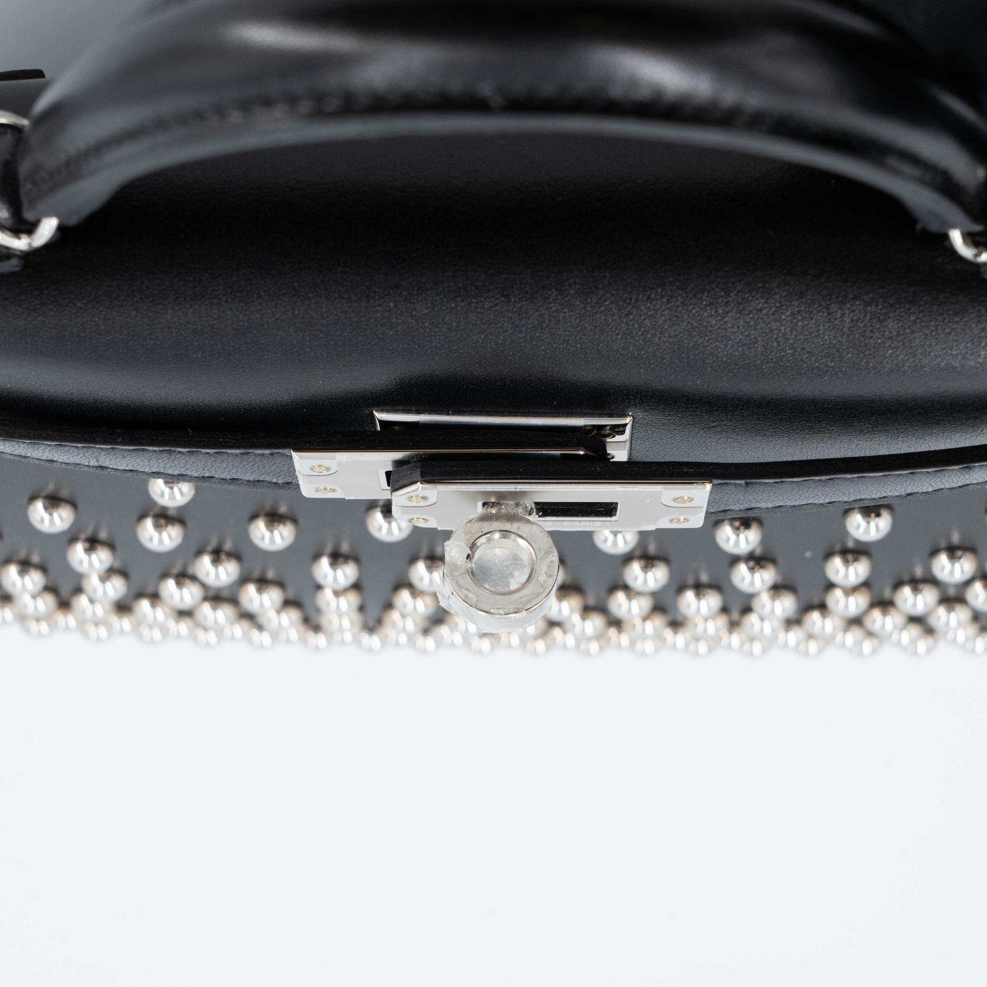 Unused ( Rank NS ) HERMÈS Limited Edition Mini Kelly II Cloute Studded Noir (89) Box-calf Palladium hardware B (2023) - 15