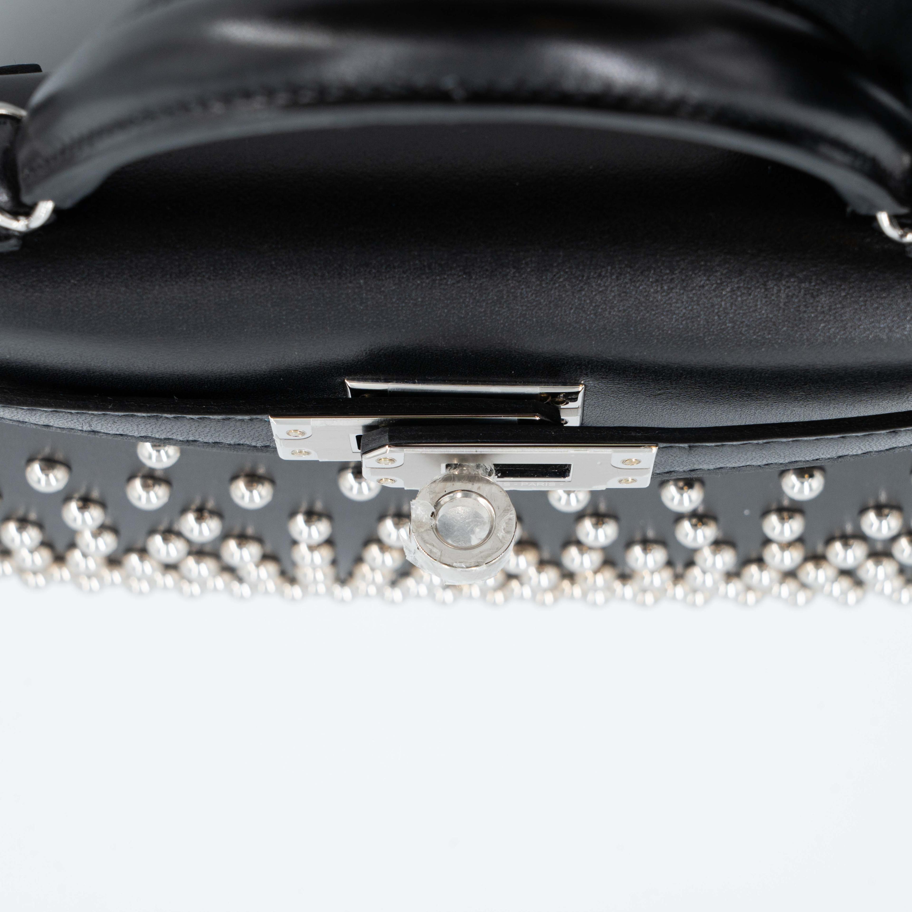 Unused ( Rank NS ) HERMÈS Limited Edition Mini Kelly II Cloute Studded Noir (89) Box-calf Palladium hardware B (2023) - 15