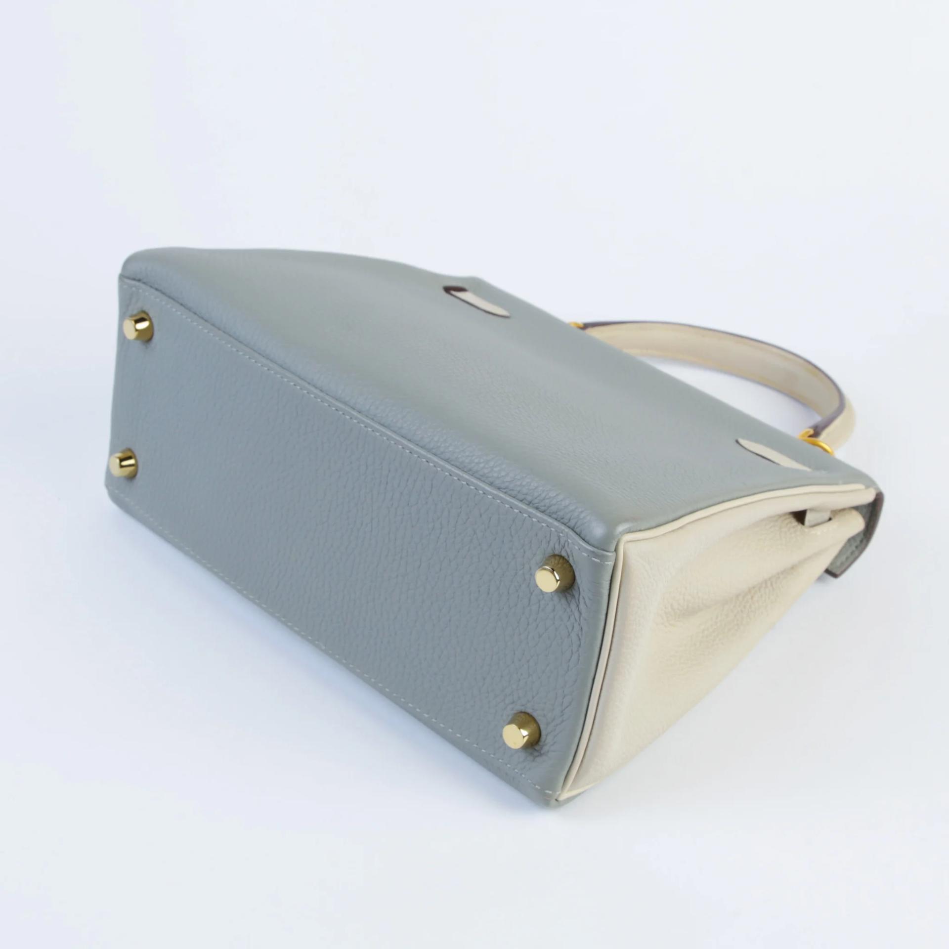 中古AB HERMÈS 愛馬仕 馬蹄印定制 Kelly 25 4Z 海鷗灰 Gris Mouette 8L 冰川白 Beton Togo小牛皮 拉絲金扣 C刻 2018年 - 7
