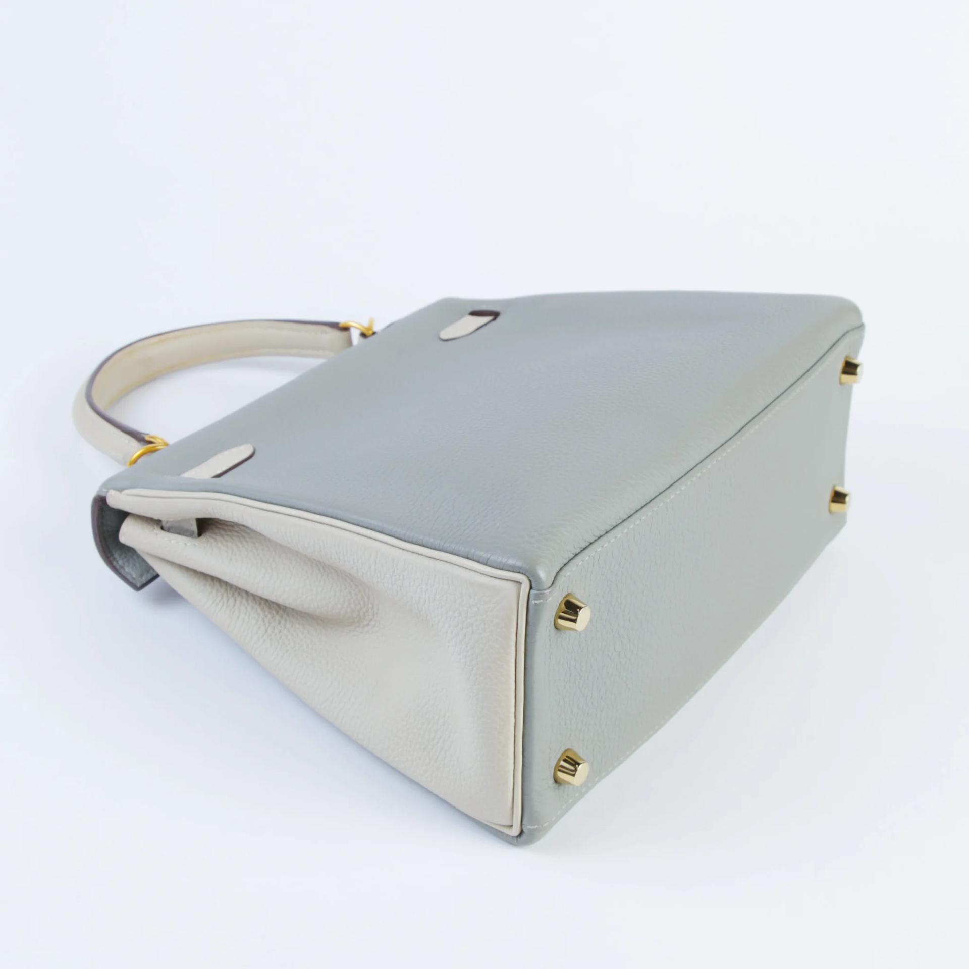 中古AB HERMÈS 愛馬仕 馬蹄印定制 Kelly 25 4Z 海鷗灰 Gris Mouette 8L 冰川白 Beton Togo小牛皮 拉絲金扣 C刻 2018年 - 6