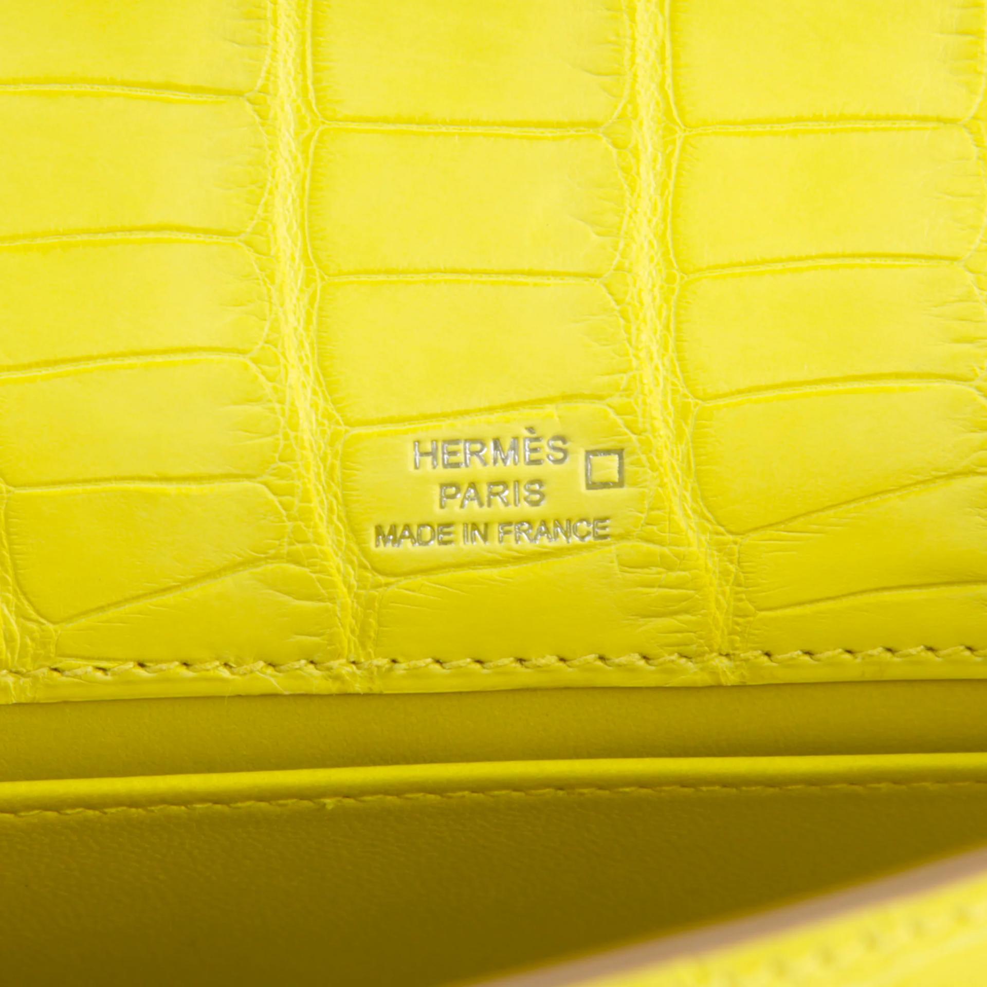 Brand New ( Rank N ) HERMÈS Kelly Pochette Lime (9R) Matte Alligator Palladium hardware K (2025) - 12
