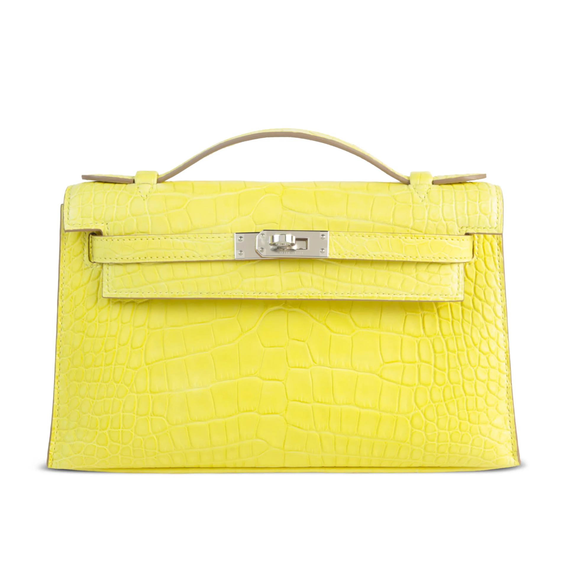 Brand New ( Rank N ) HERMÈS Kelly Pochette Lime (9R) Matte Alligator Palladium hardware K (2025) - 1