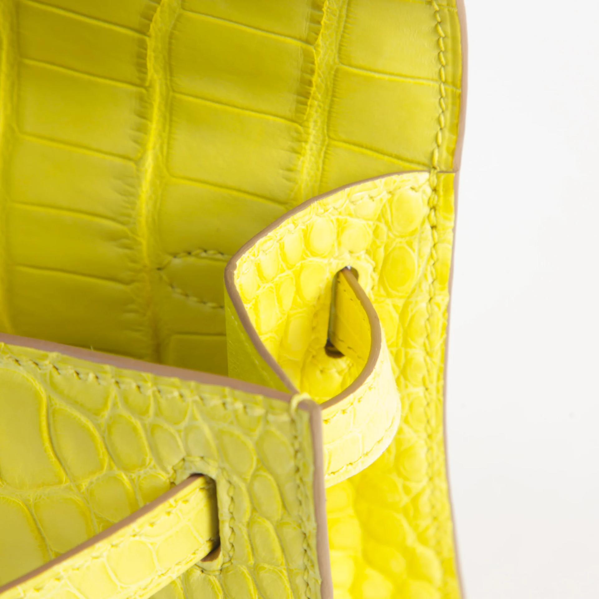 Brand New ( Rank N ) HERMÈS Kelly Pochette Lime (9R) Matte Alligator Palladium hardware K (2025) - 10
