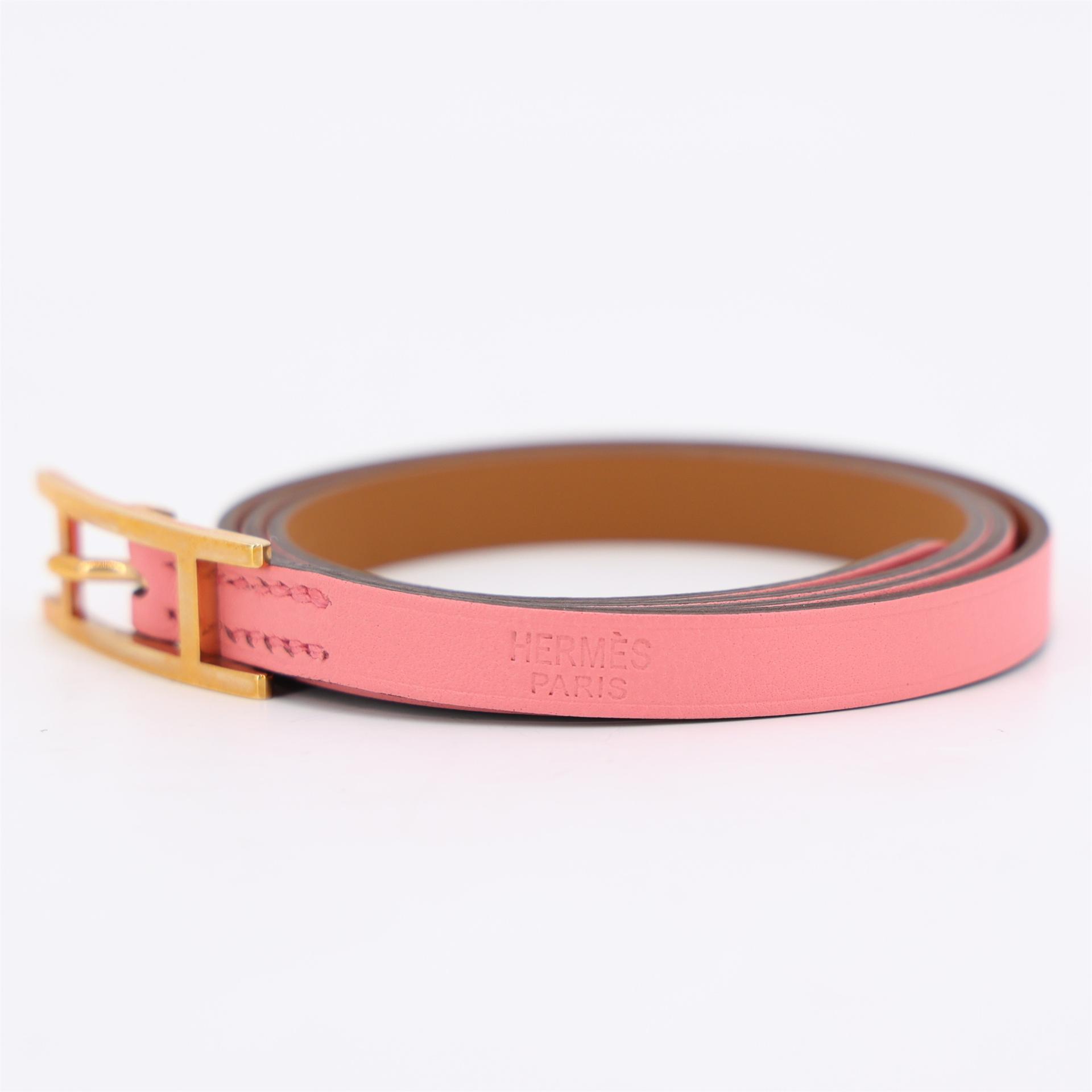 未使用保存品 HERMÈS 愛馬仕 Behapi Double Tour 雙圈皮革手鐲 8W 唇膏粉 Rose Azalee Swift 皮 玫瑰金扣 C刻 2018年 - 7