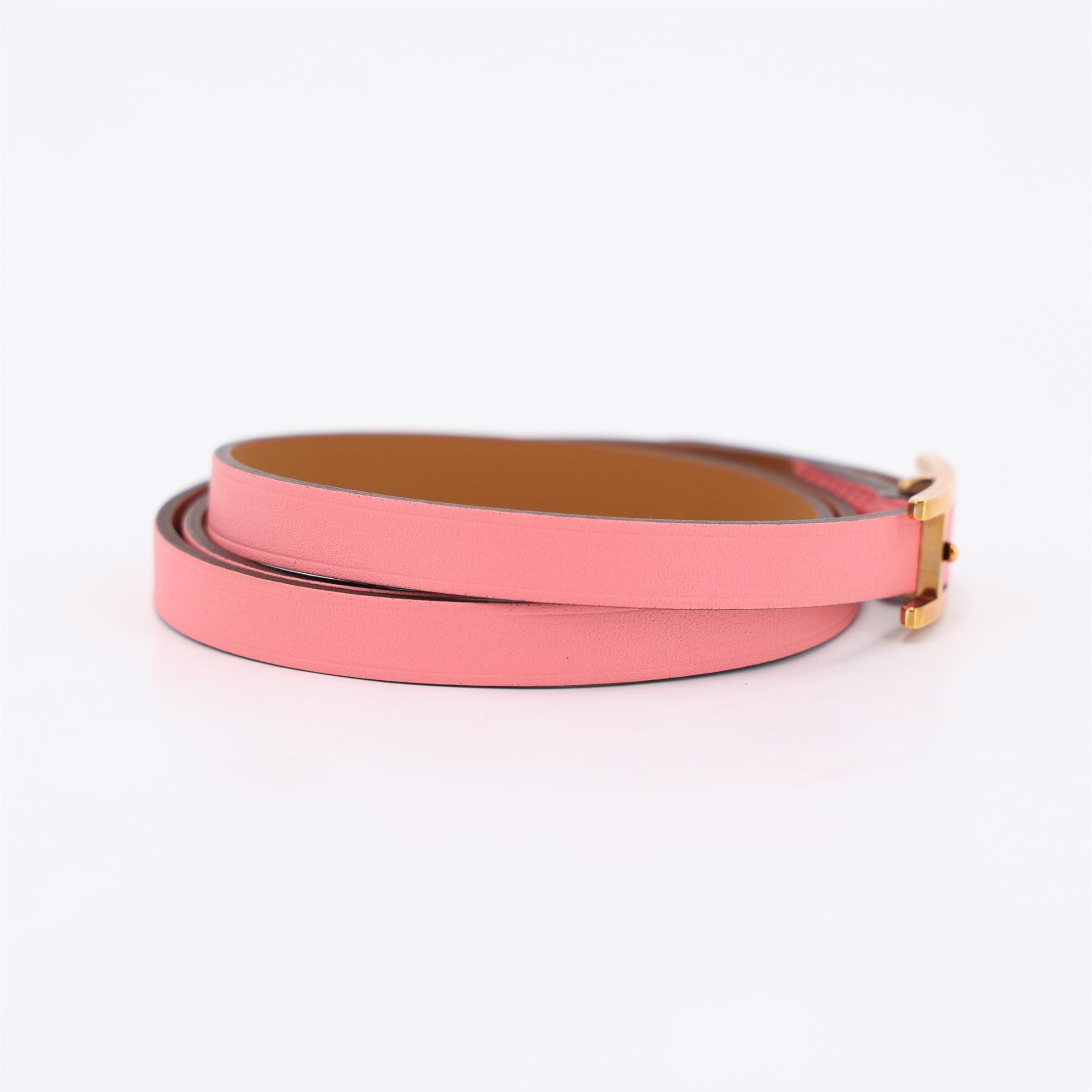 Unused ( Rank NS ) HERMÈS Behapi Double Tour bracelet Rose Azalee (8W) Swift Rose Gold hardware C (2018) - 5