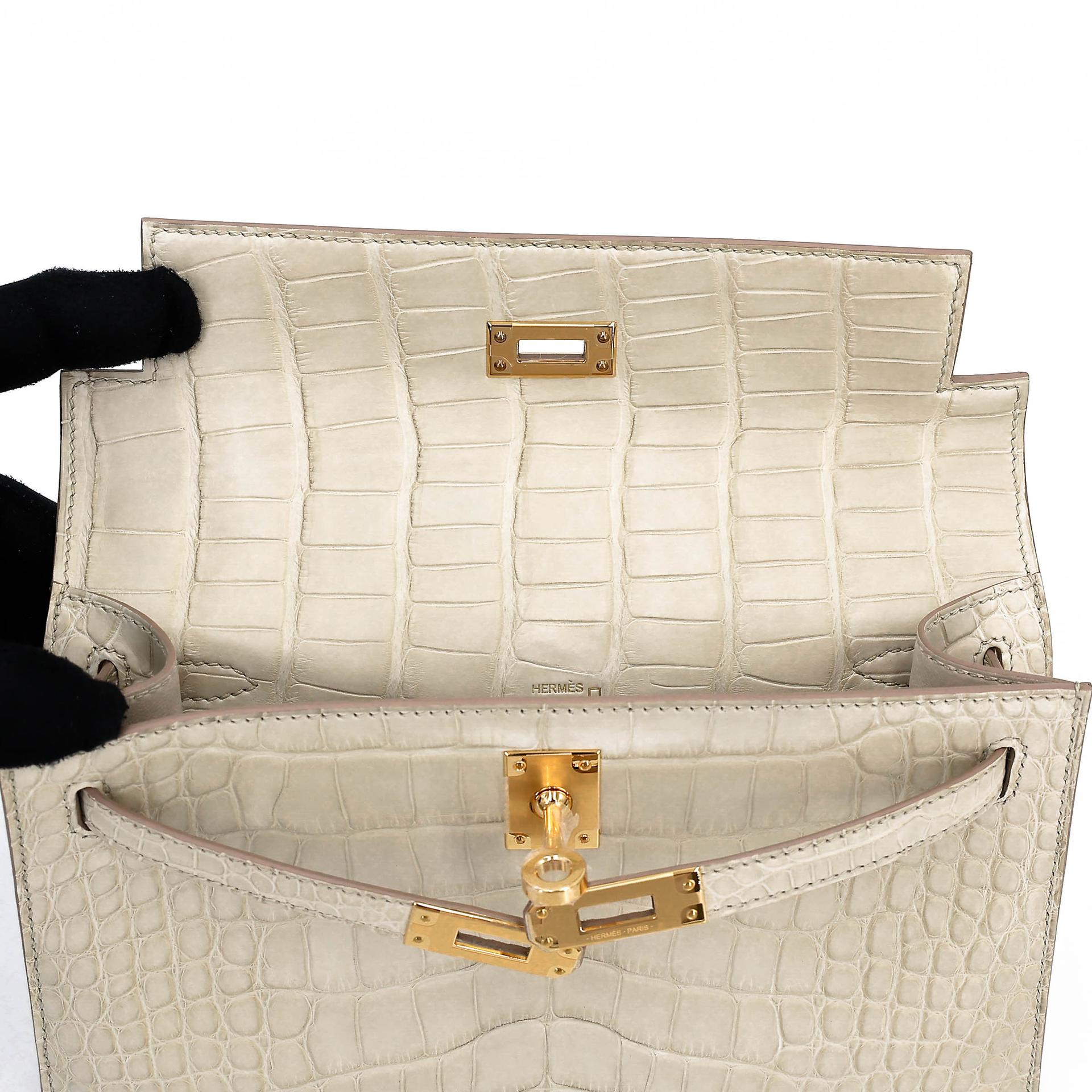 Brand New ( Rank N ) HERMÈS Kelly Pochette Beton (8L) Matte Alligator Gold hardware K (2025) - 12