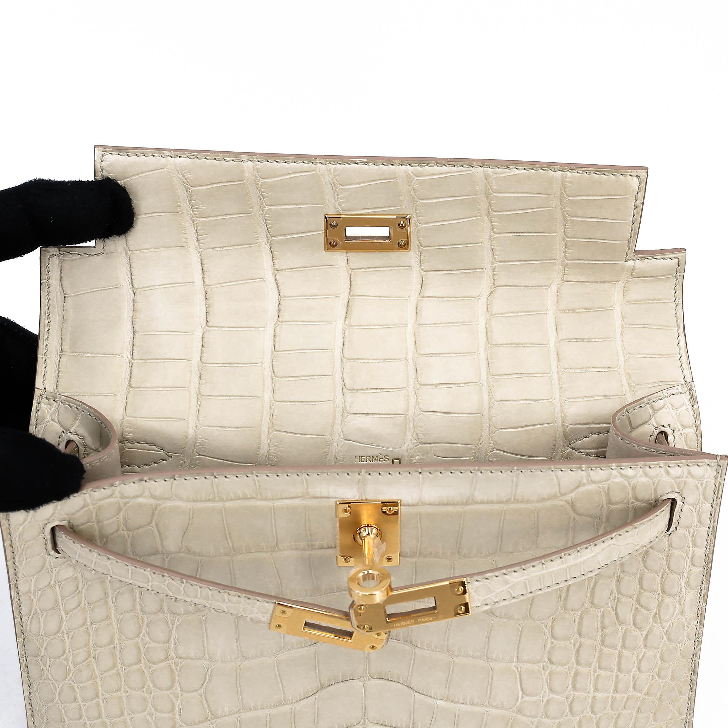 Brand New ( Rank N ) HERMÈS Kelly Pochette Beton (8L) Matte Alligator Gold hardware K (2025) - 12