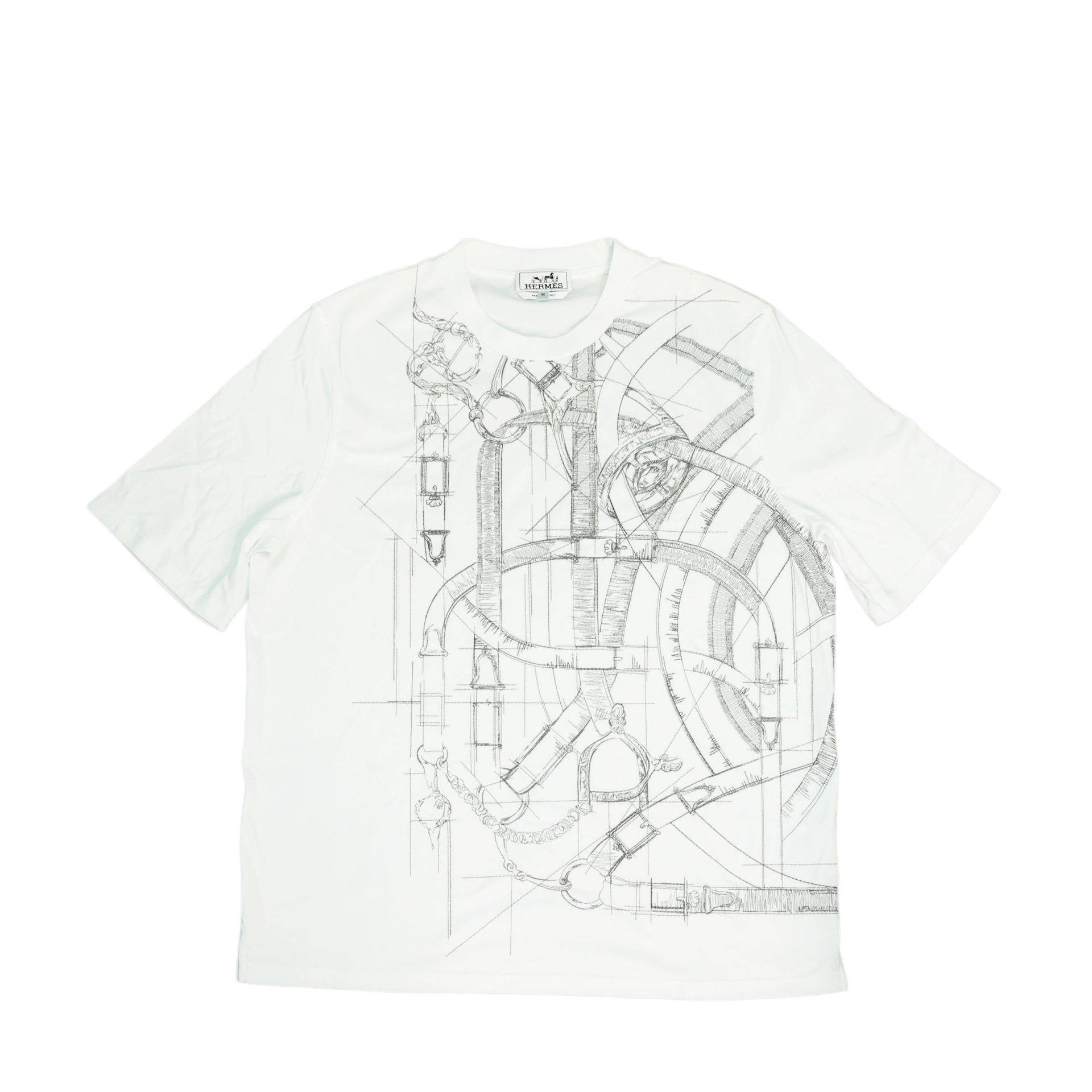 Brand New ( Rank N ) HERMÈS "Cavalcadour Griffonne" embroidered t-shirt White Cotton - 1