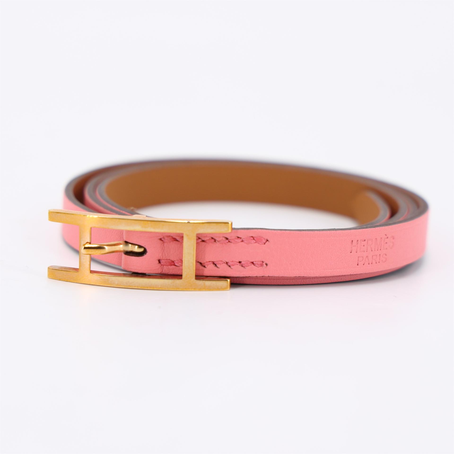 未使用保存品 HERMÈS 愛馬仕 Behapi Double Tour 雙圈皮革手鐲 8W 唇膏粉 Rose Azalee Swift 皮 玫瑰金扣 C刻 2018年 - 6