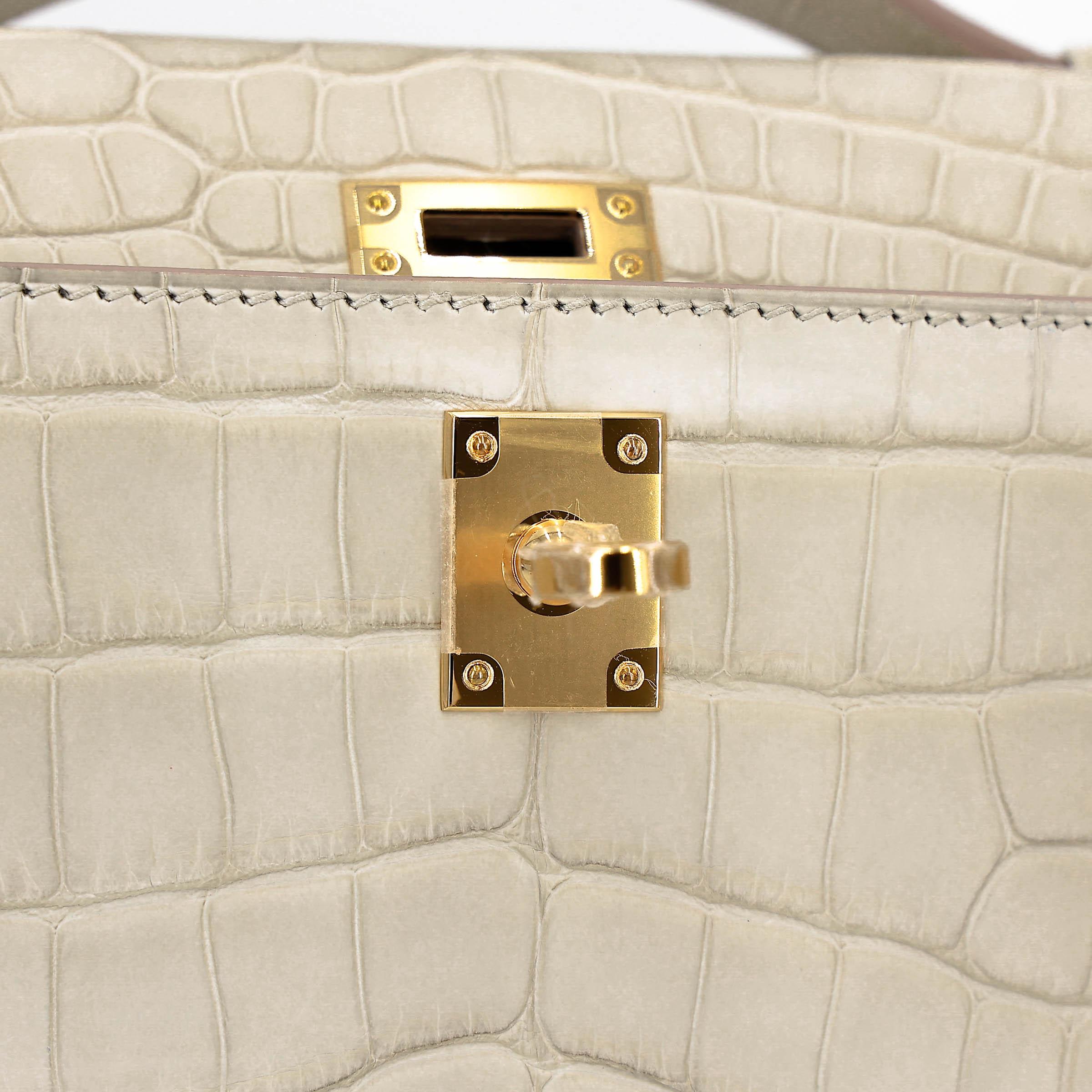 Brand New ( Rank N ) HERMÈS Kelly Pochette Beton (8L) Matte Alligator Gold hardware K (2025) - 13