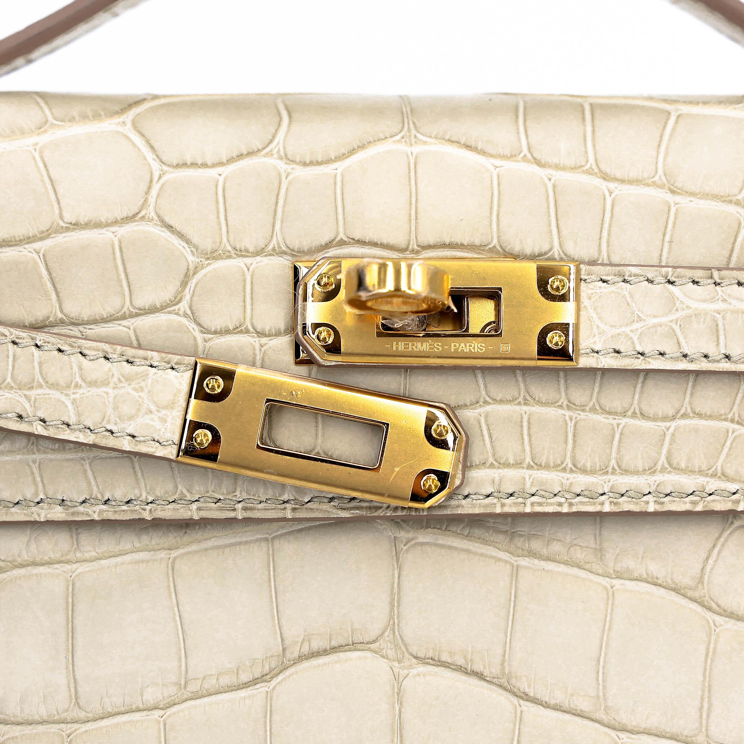 Brand New ( Rank N ) HERMÈS Kelly Pochette Beton (8L) Matte Alligator Gold hardware K (2025) - 8