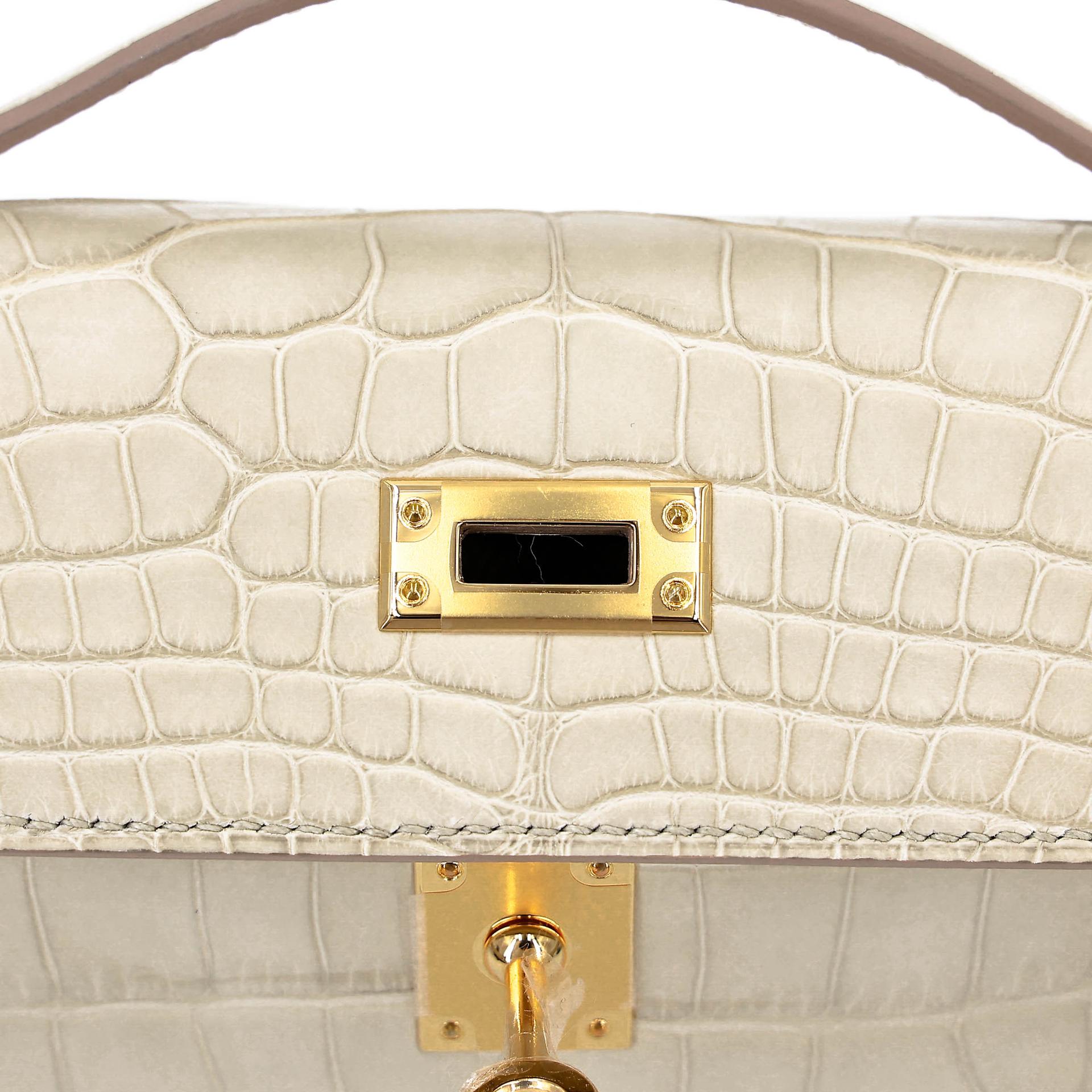 Brand New ( Rank N ) HERMÈS Kelly Pochette Beton (8L) Matte Alligator Gold hardware K (2025) - 10