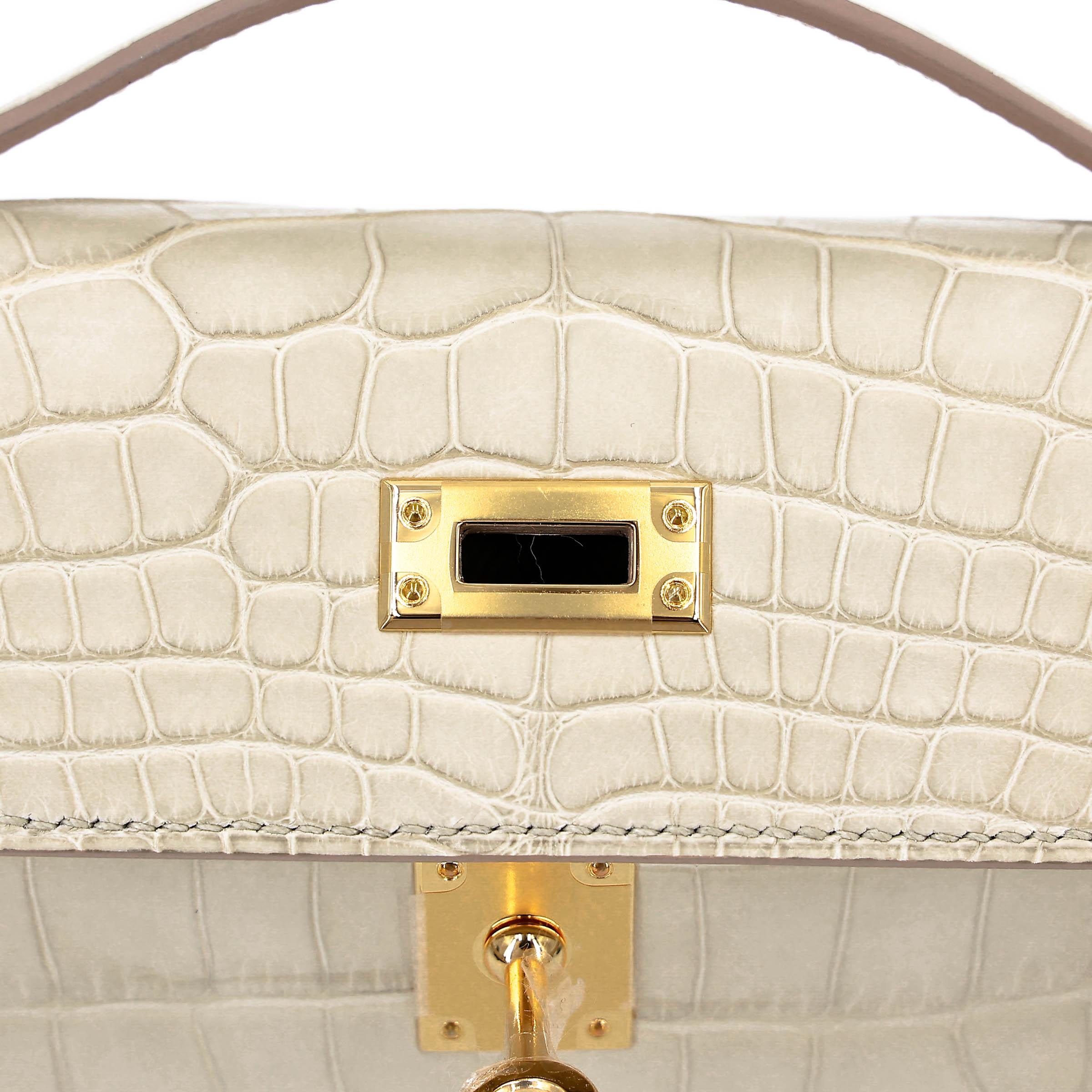 Brand New ( Rank N ) HERMÈS Kelly Pochette Beton (8L) Matte Alligator Gold hardware K (2025) - 10