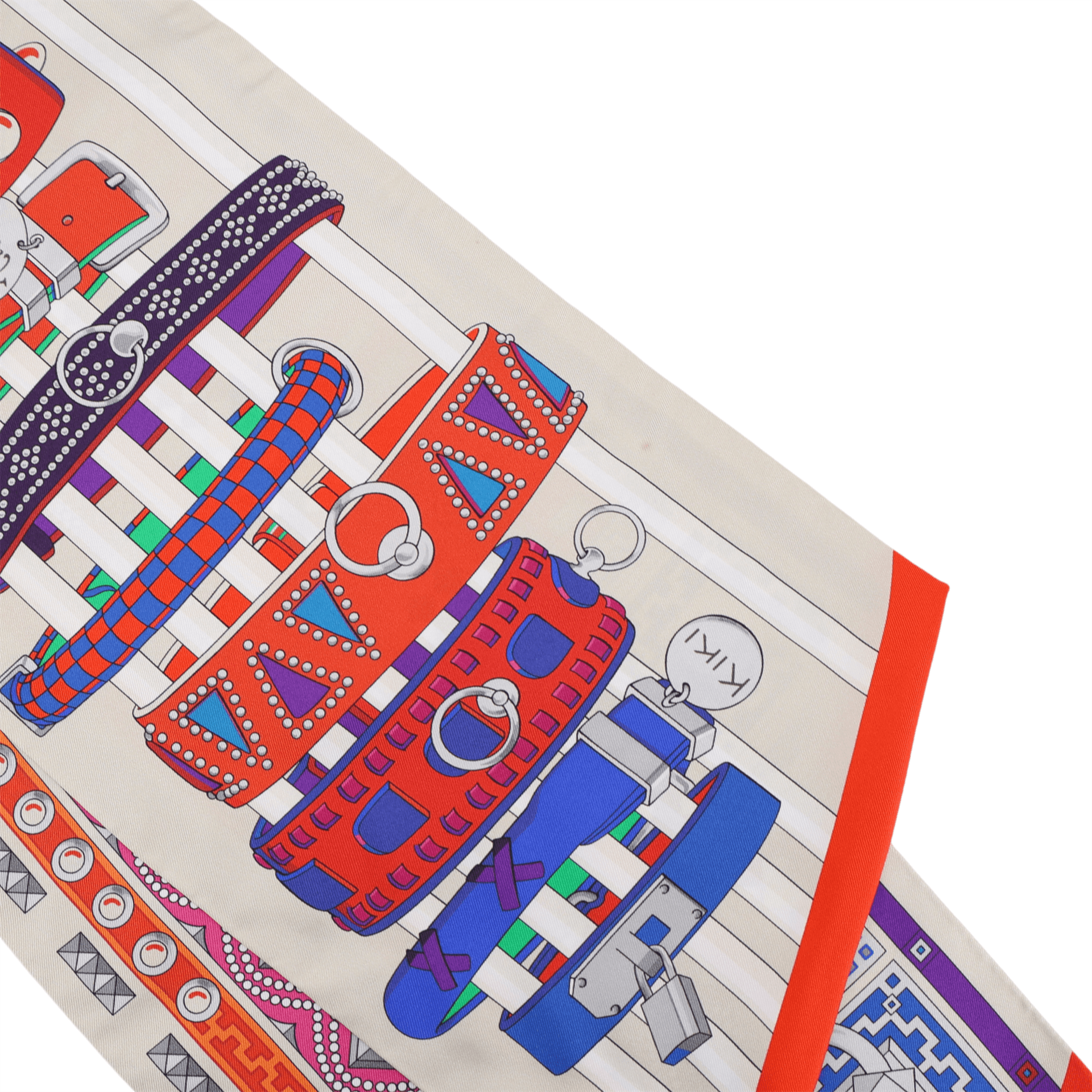 ランク SA HERMÈS エルメス マキシツイリー 220cm コリエドシアン グレー レッド シルク - 4