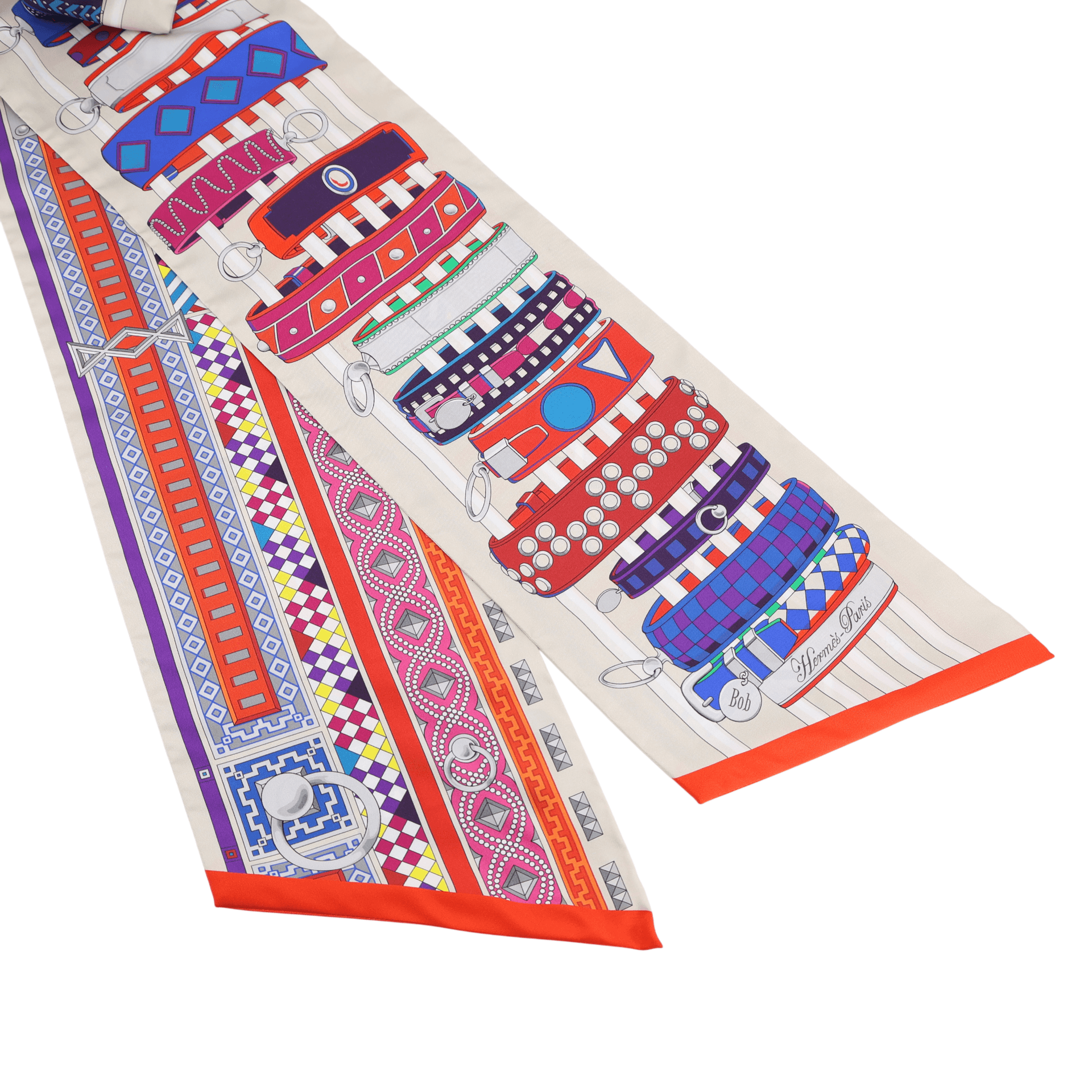 ランク SA HERMÈS エルメス マキシツイリー 220cm コリエドシアン グレー レッド シルク - 3