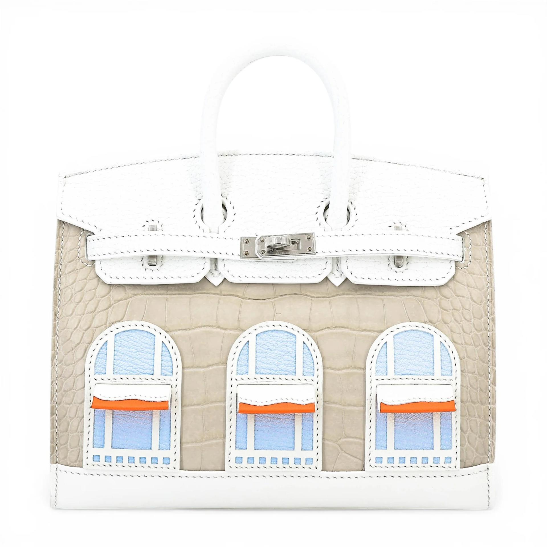 ランク NS 未使用品 HERMÈS エルメス 限定品 バーキン フォーブル ホワイト (01) オレンジ (93) ベトン (8L) クロコダイル アリゲーター マット トリヨン スイフト シルバー金具 U刻印 (2022) - 1