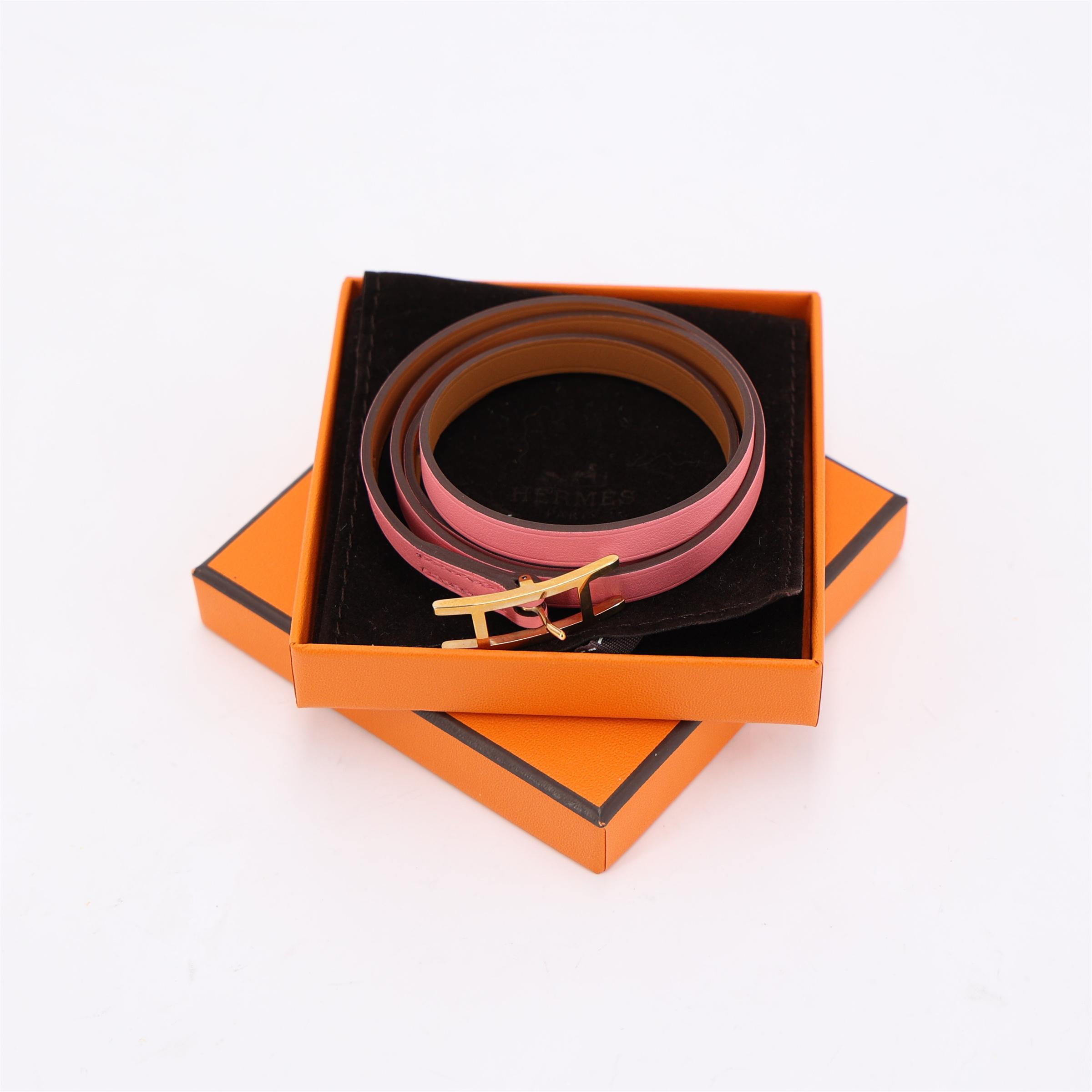 Unused ( Rank NS ) HERMÈS Behapi Double Tour bracelet Rose Azalee (8W) Swift Rose Gold hardware C (2018) - 3