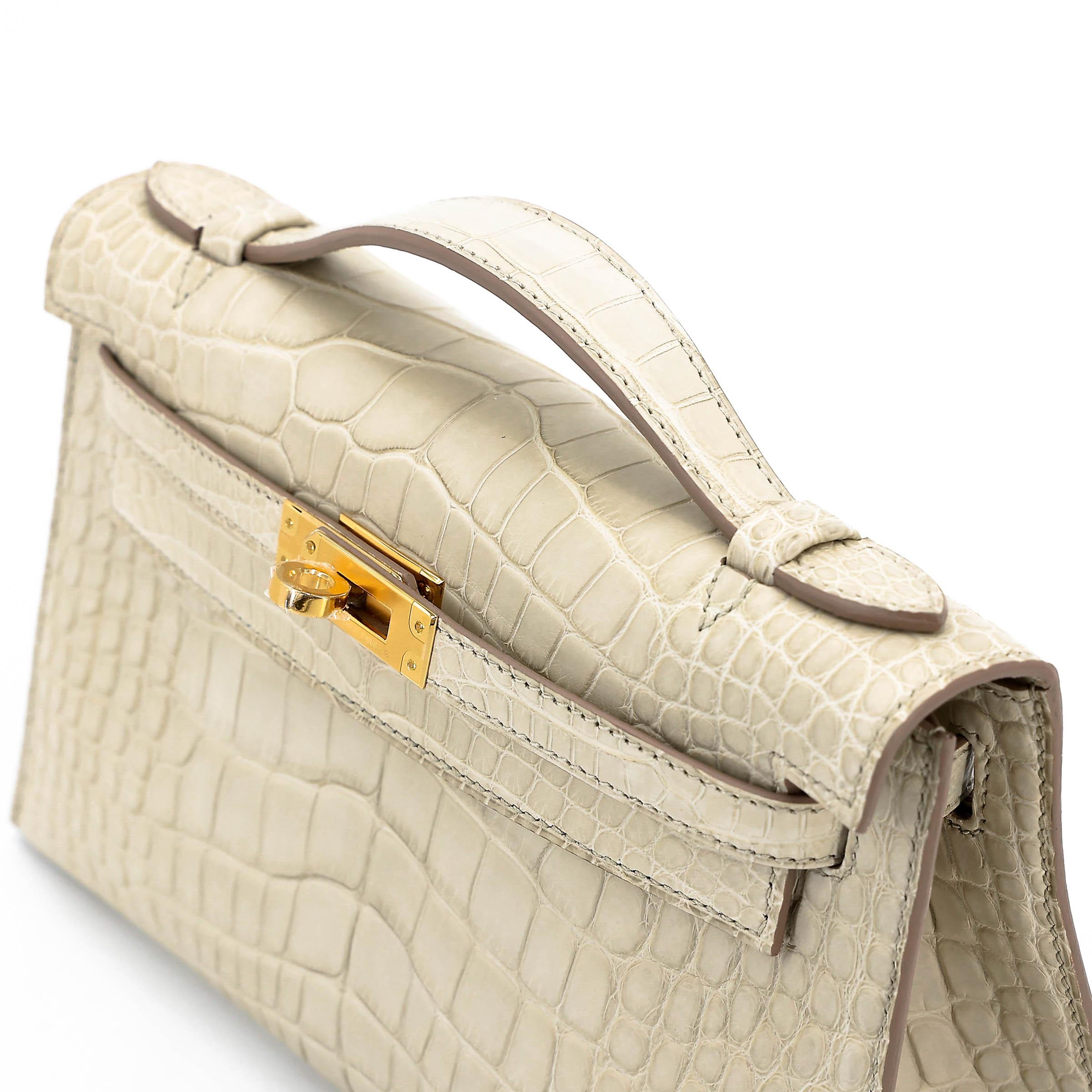 Brand New ( Rank N ) HERMÈS Kelly Pochette Beton (8L) Matte Alligator Gold hardware K (2025) - 3